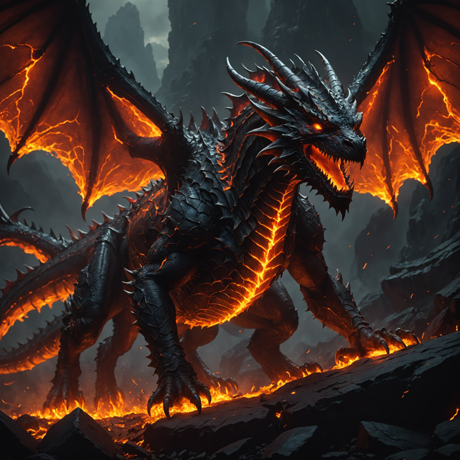 Abyssal Dragon Guardian Fantasy Art – Deep Fire Beast fantasy art
