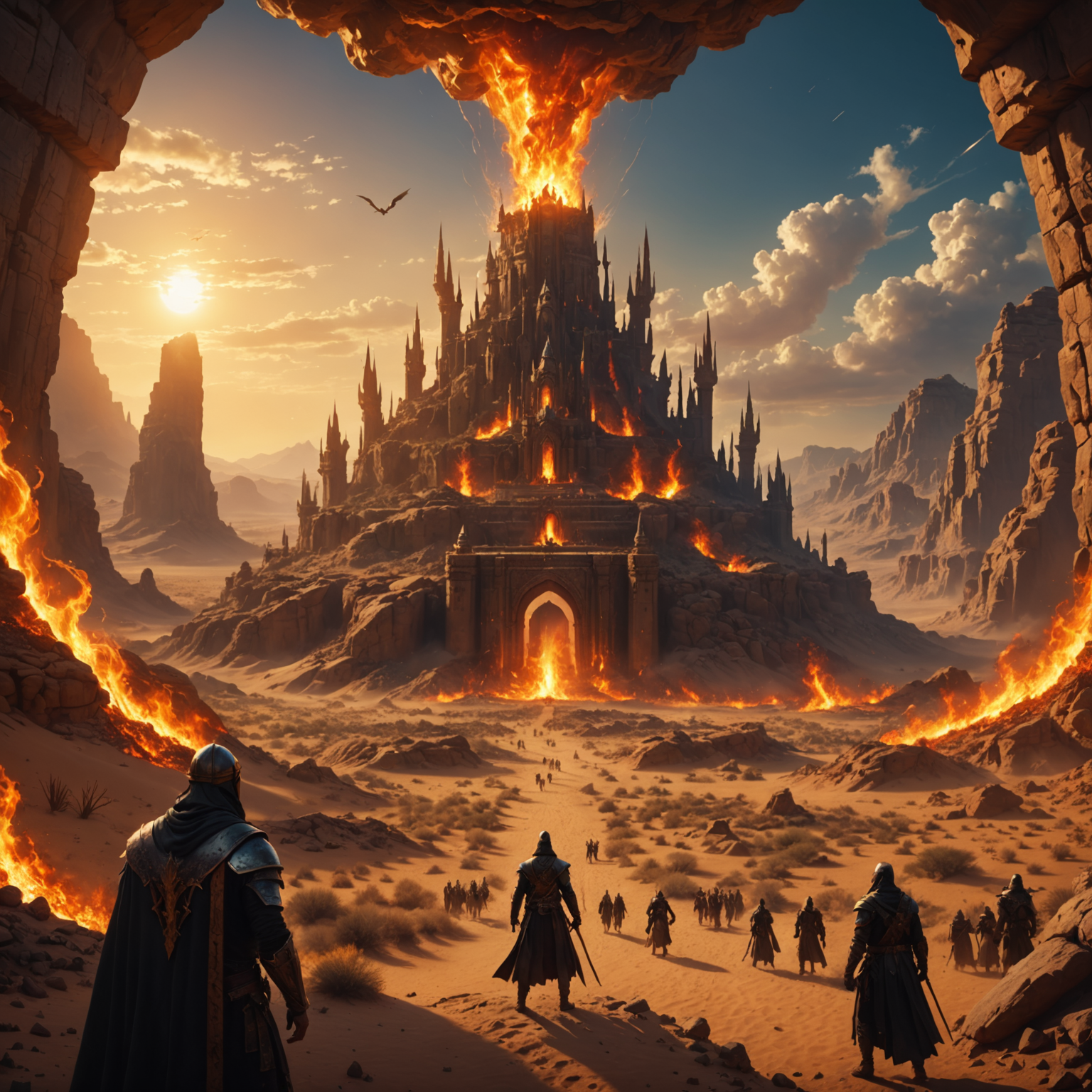 Blazing Majesty: The Desert Kingdom's Fiery Reign in 4K fantasy art