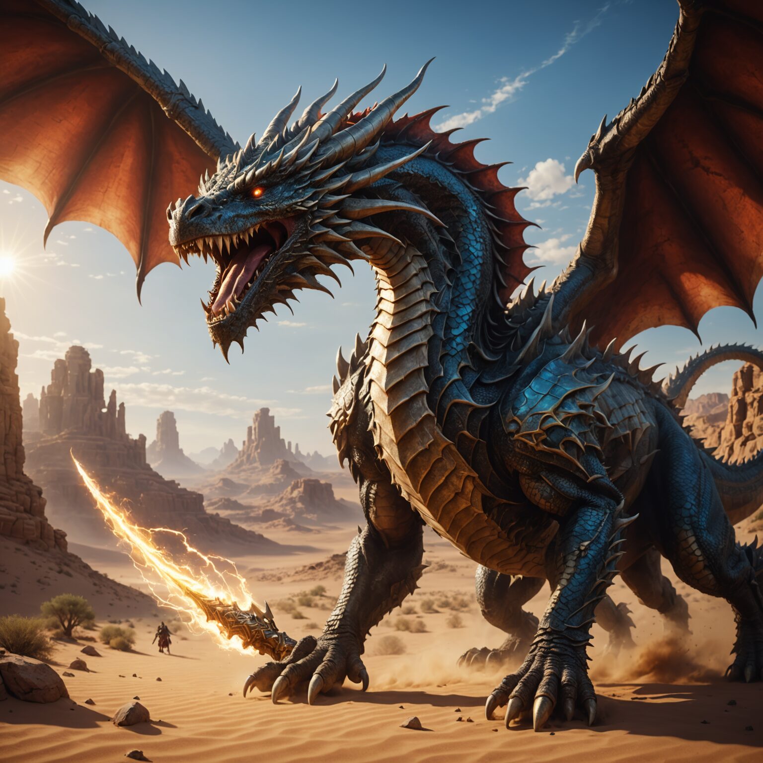 Celestial Dragon Champion of the Desert Kingdom: A Visual Masterpiece fantasy art
