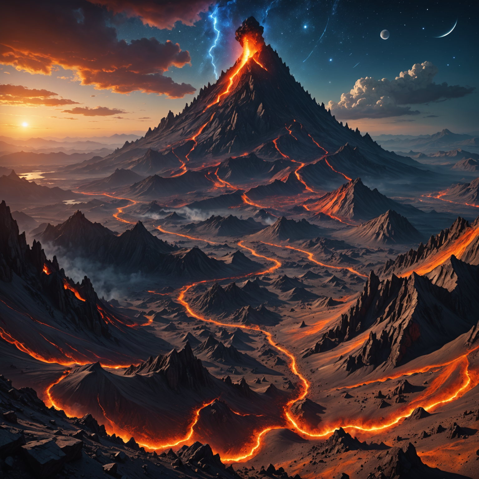 Celestial Empowerment Amidst Volcanic Majesty: A Mystic Fantasy Landscape in 4K fantasy art