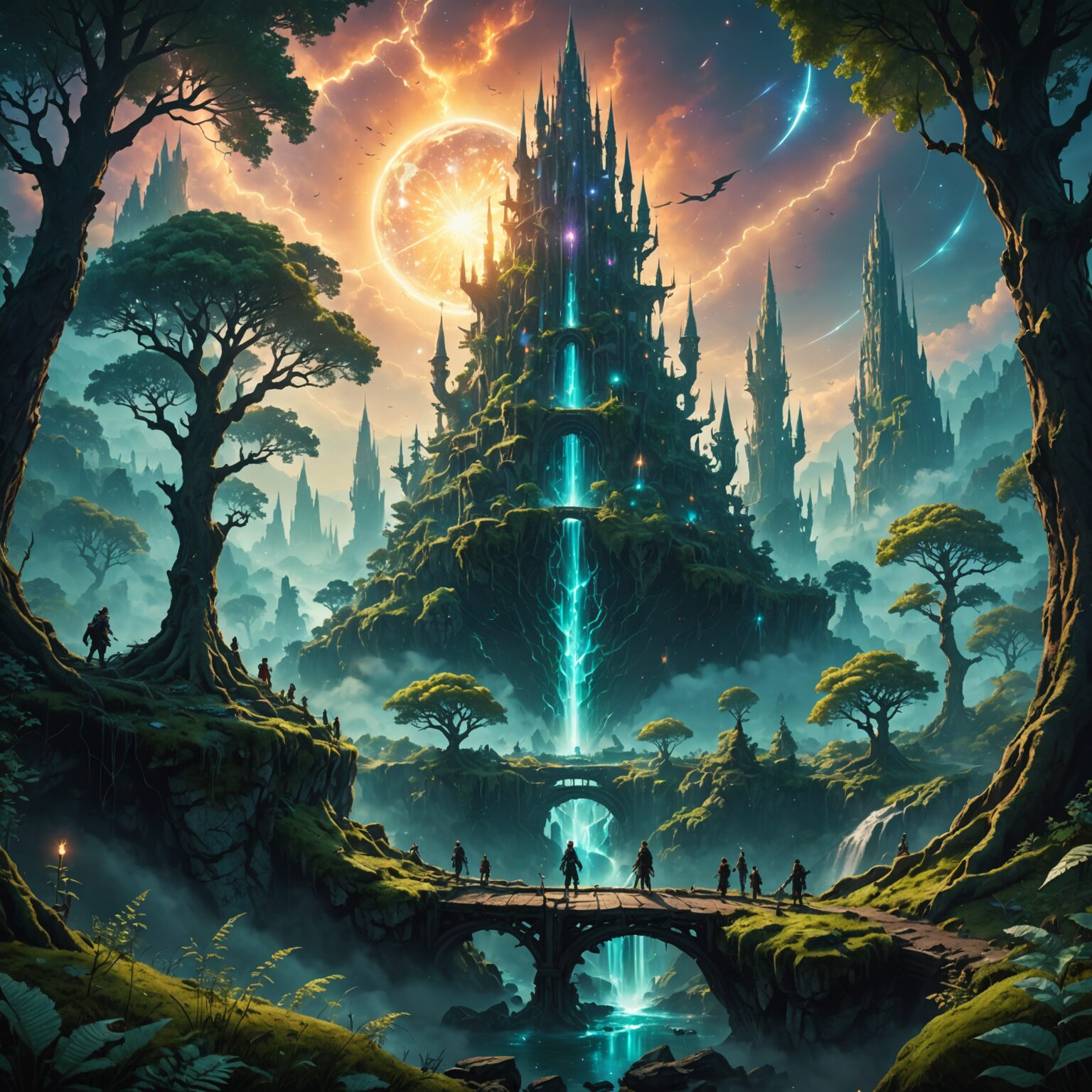 Celestial Forest of the Floating Sky City: Epic Mobile Wallpaper fantasy art