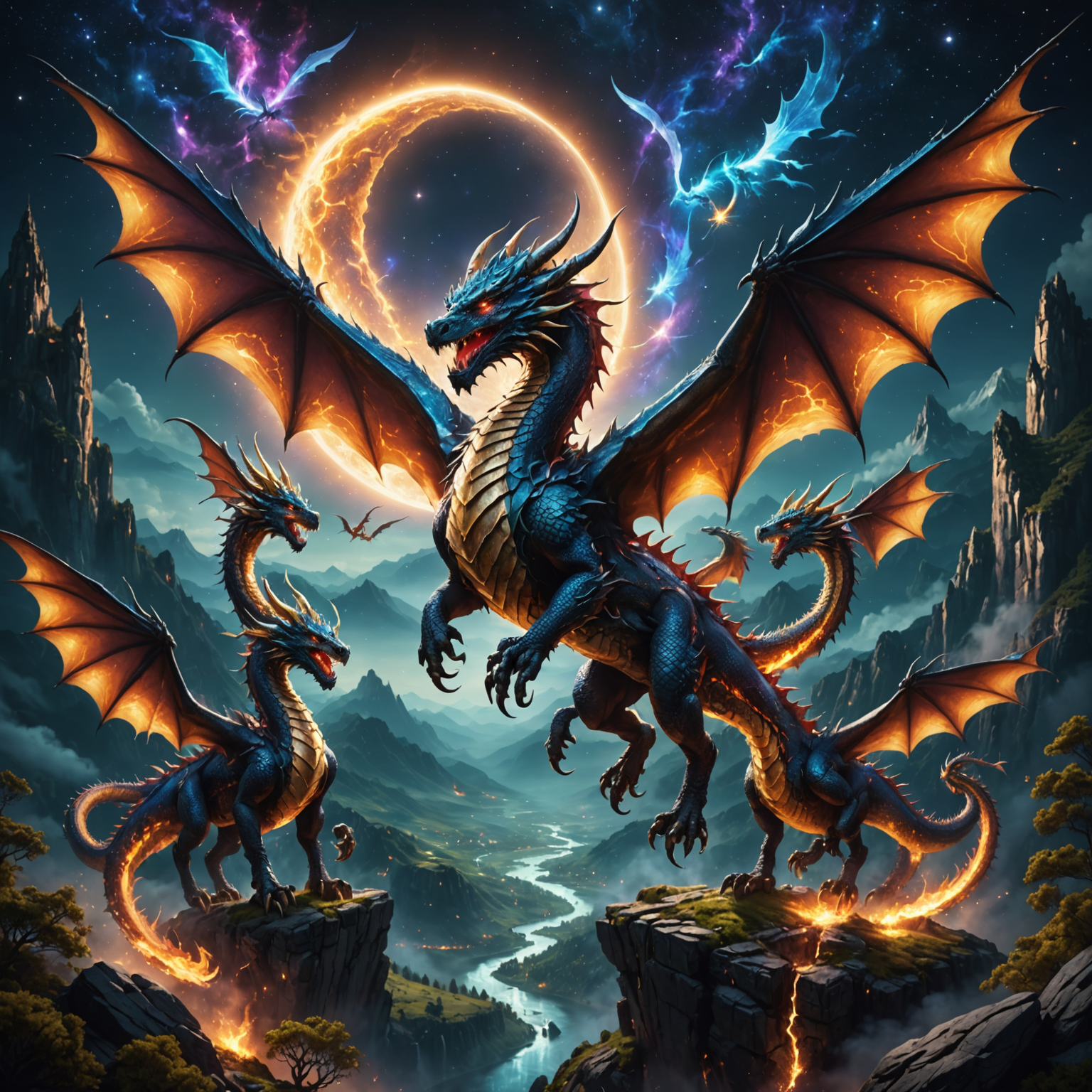 Celestial Guardians: The Dragons of the Moonlit Valley fantasy art