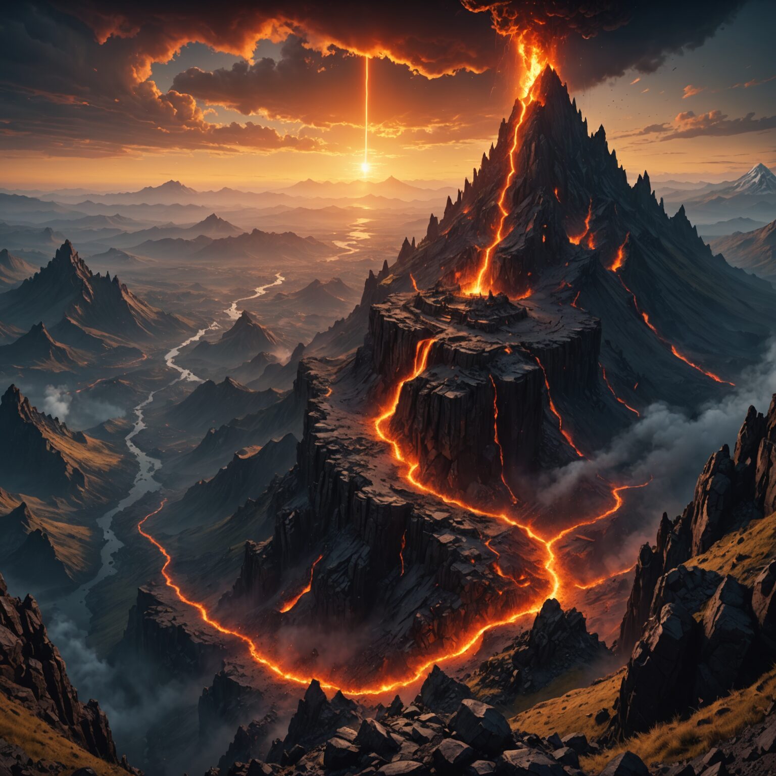 Celestial Kingdom Amidst the Volcanic Peaks: A Visual Journey fantasy art