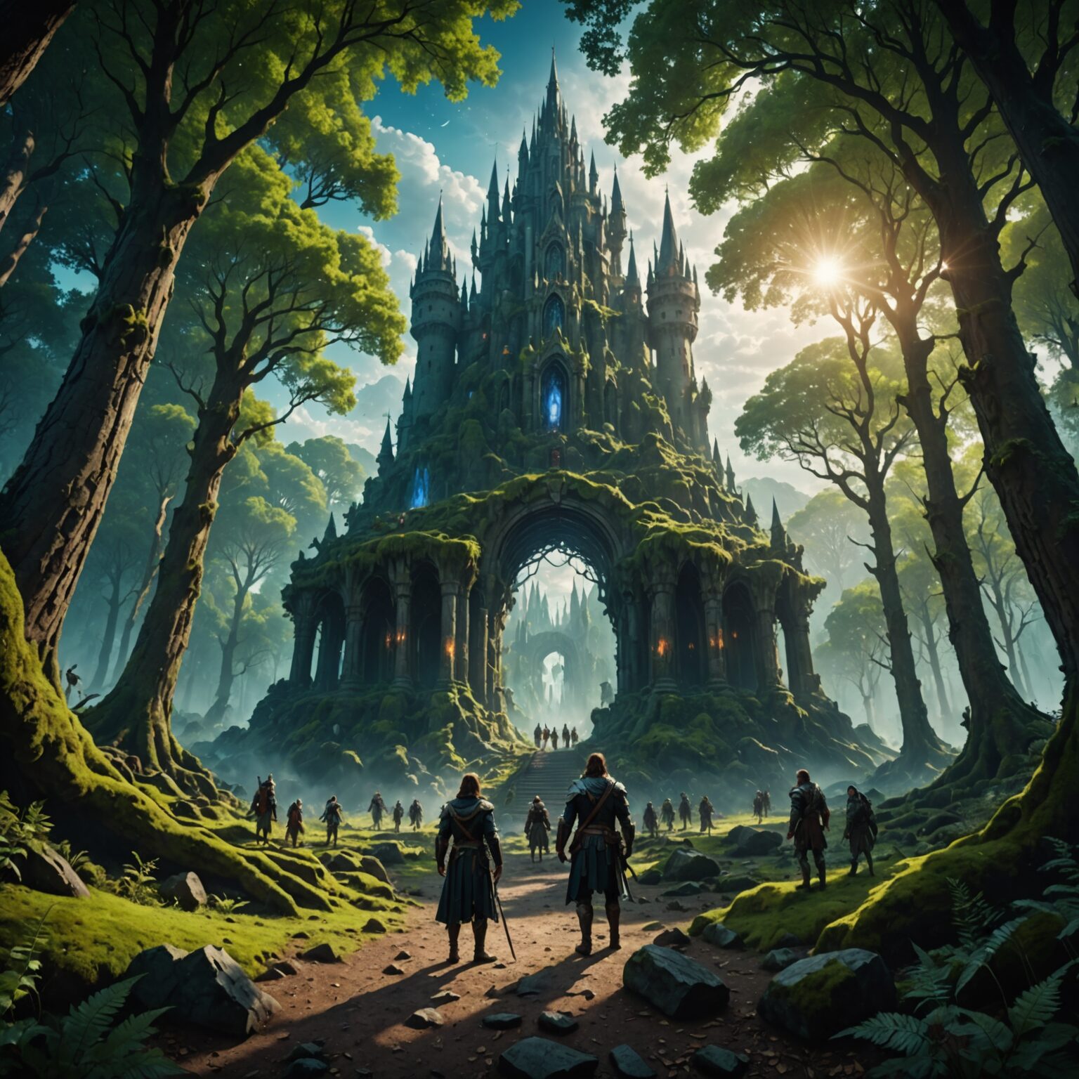 Celestial Kingdom in an Ancient Forest: 4K Fantasy Wallpaper fantasy art