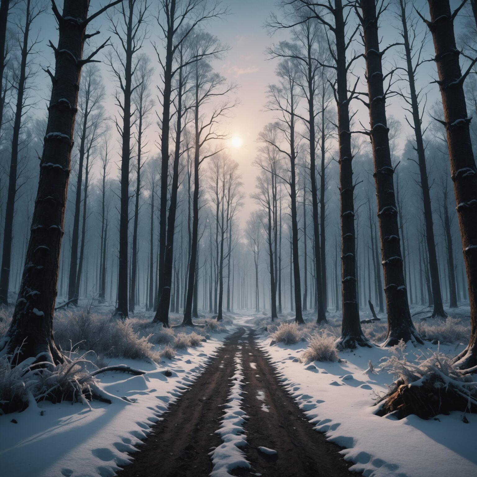 Celestial Shadows: A Frozen Forest Mobile Wallpaper fantasy art
