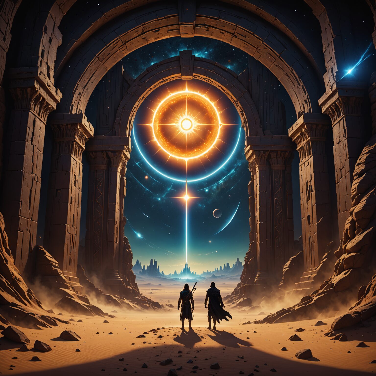 Celestial Shadows: Dark Portal in the Desert Kingdom Mobile Wallpaper fantasy art