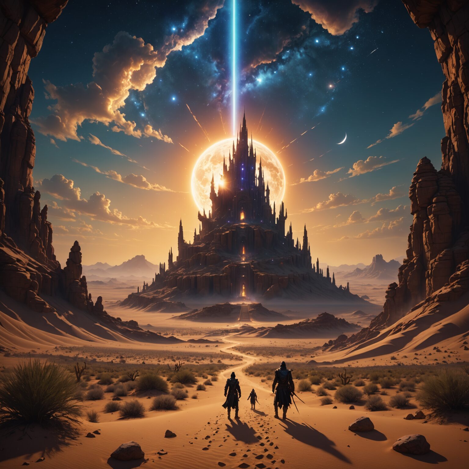 Celestial Shadows in a Desert Kingdom: Mystical Vertical Realm Mobile Wallpaper fantasy art