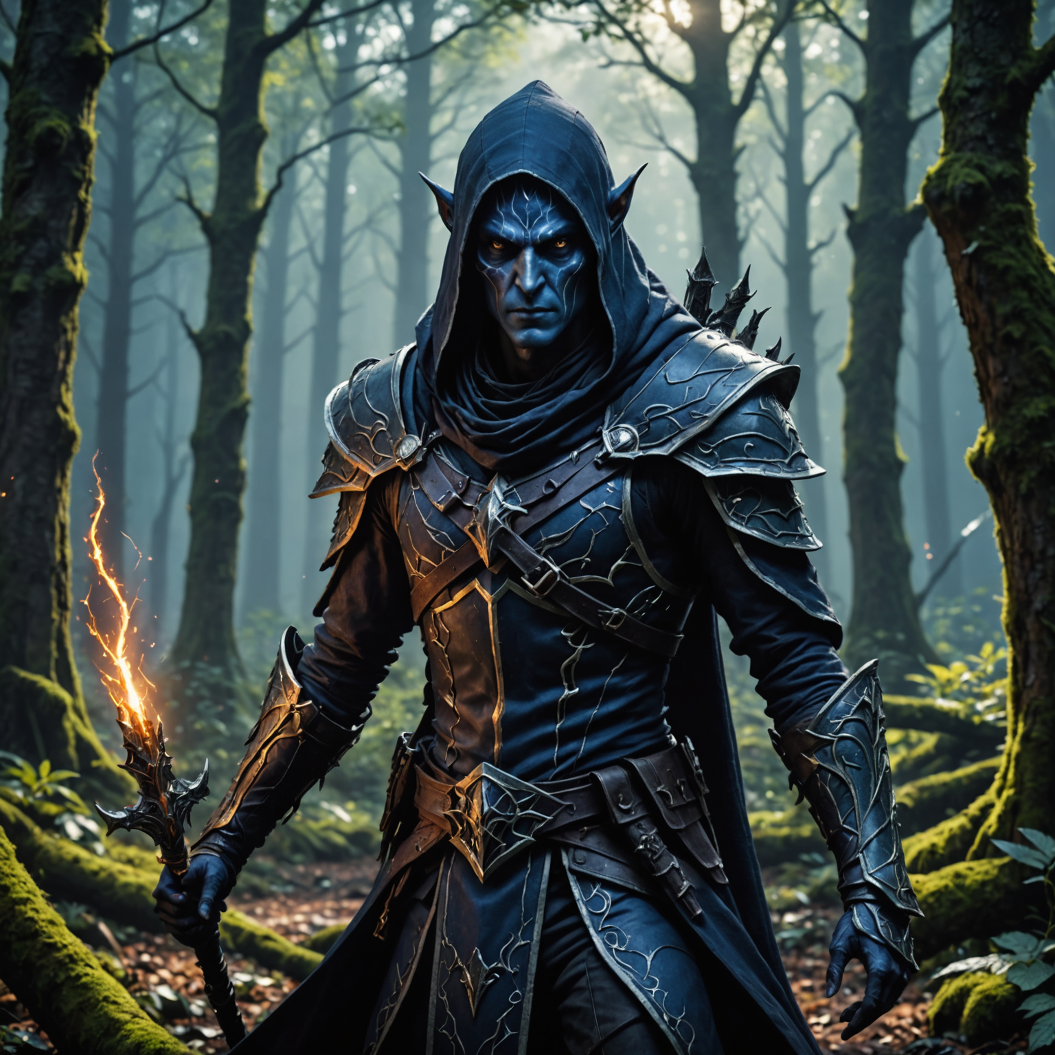 Celestial Shadows: The Dark Elf Assassin of the Ancient Forest fantasy art