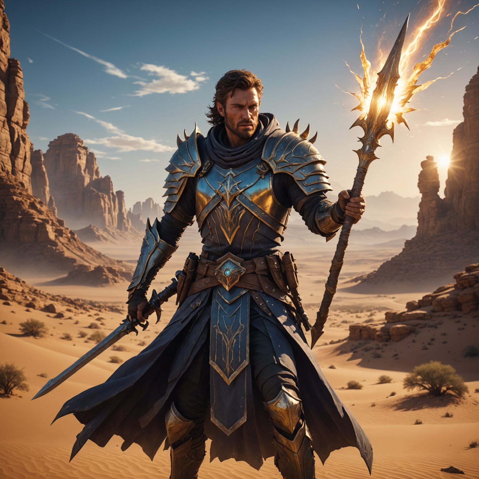 Celestial Spellblade Hunter: Guardian of the Desert Kingdom fantasy art