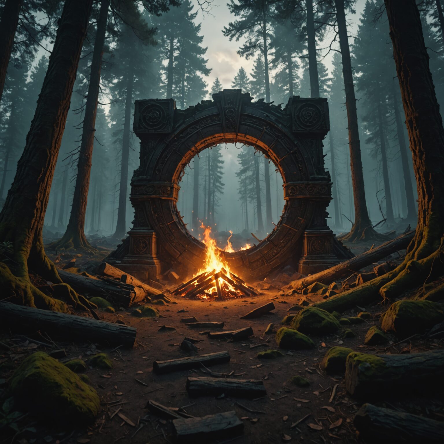 Cinematic Dark Portal in an Ancient Forest - Mobile Wallpaper fantasy art