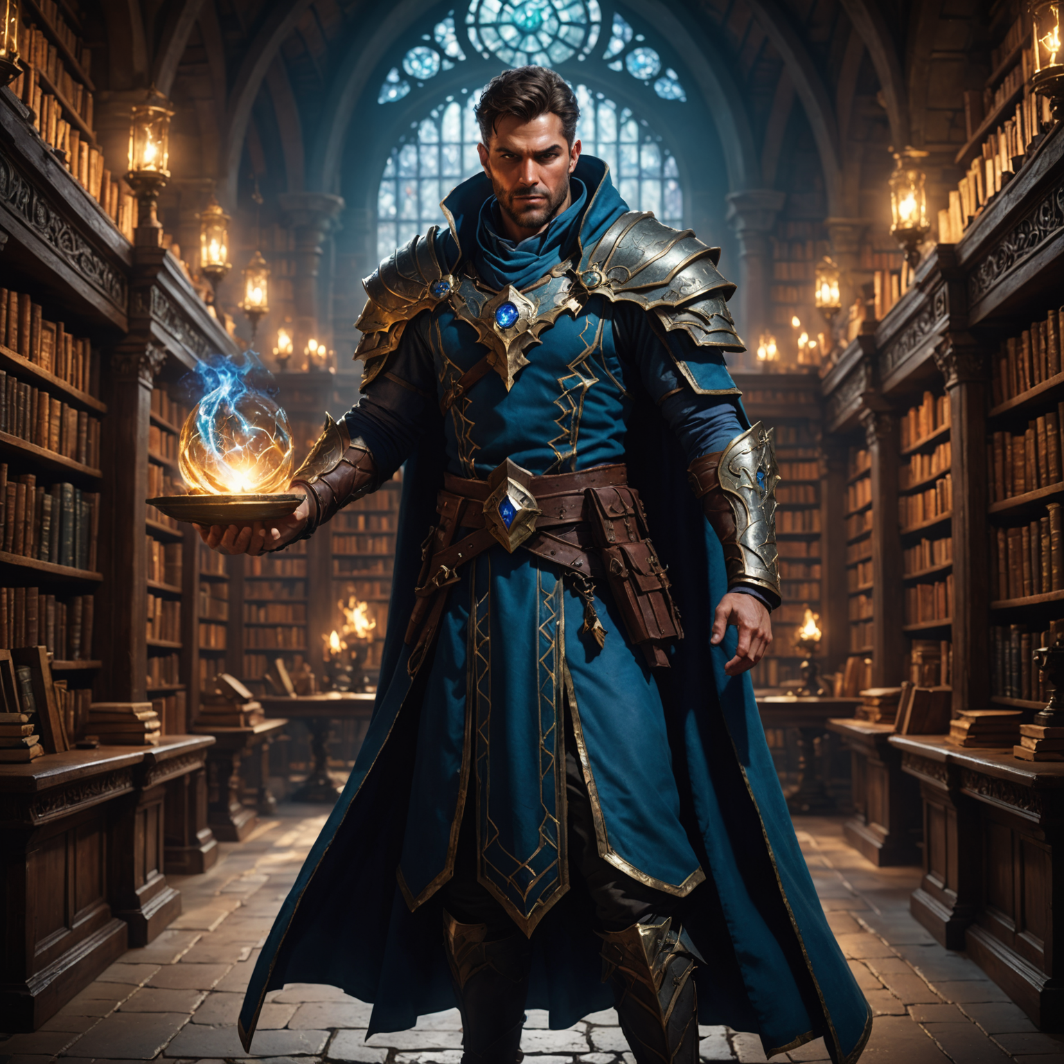 Earth Empowered Mage Champion in Arcane Library: A Visual Masterpiece fantasy art
