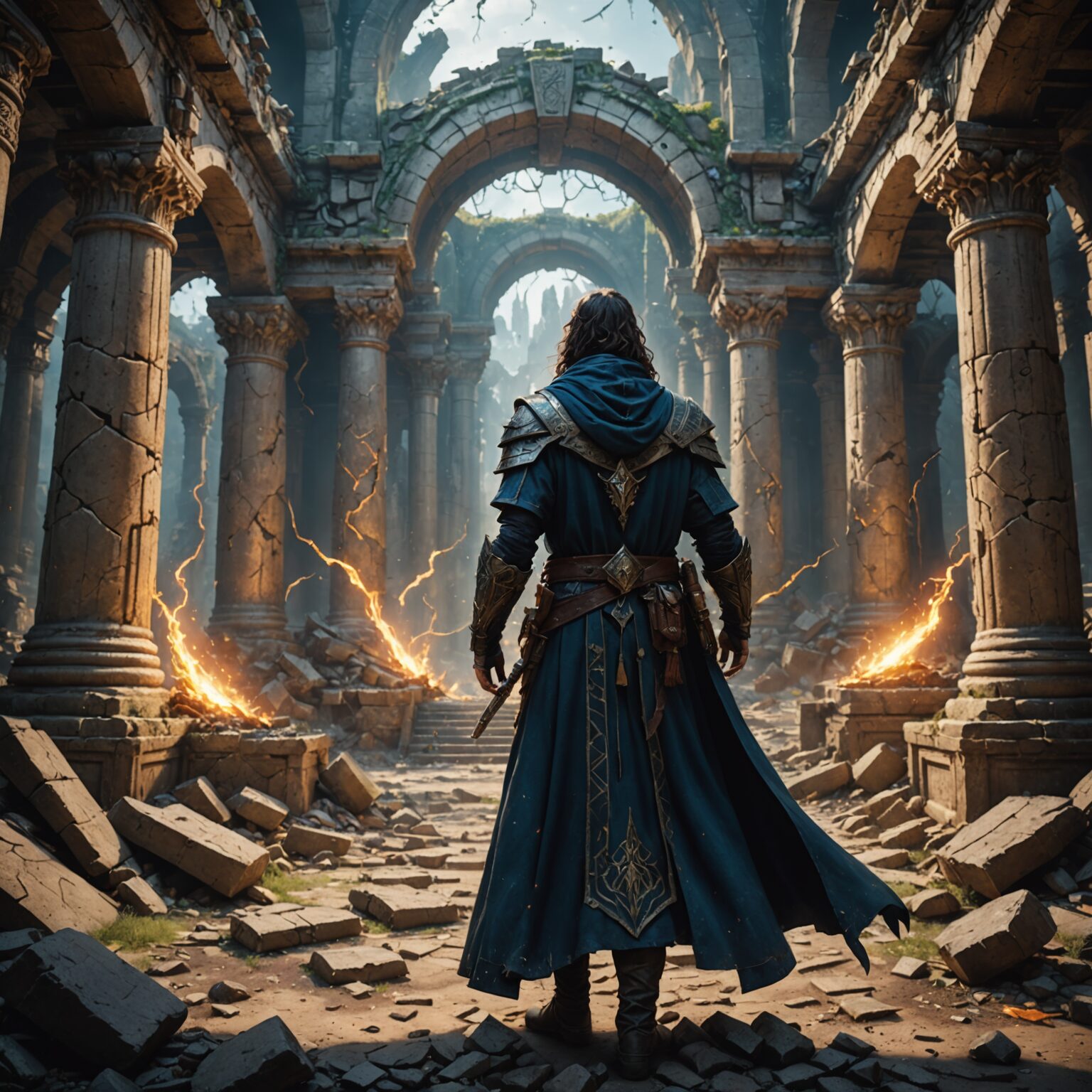 Earthborne Mage in the Ruins: A Cinematic Glimpse into Elemental Sorcery fantasy art