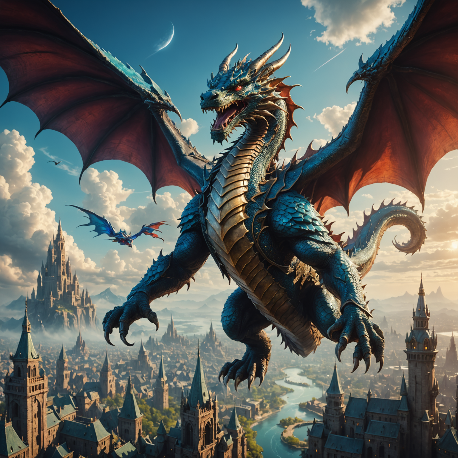 Earthbound Guardian: The Champion Dragon of the Floating Sky City fantasy art