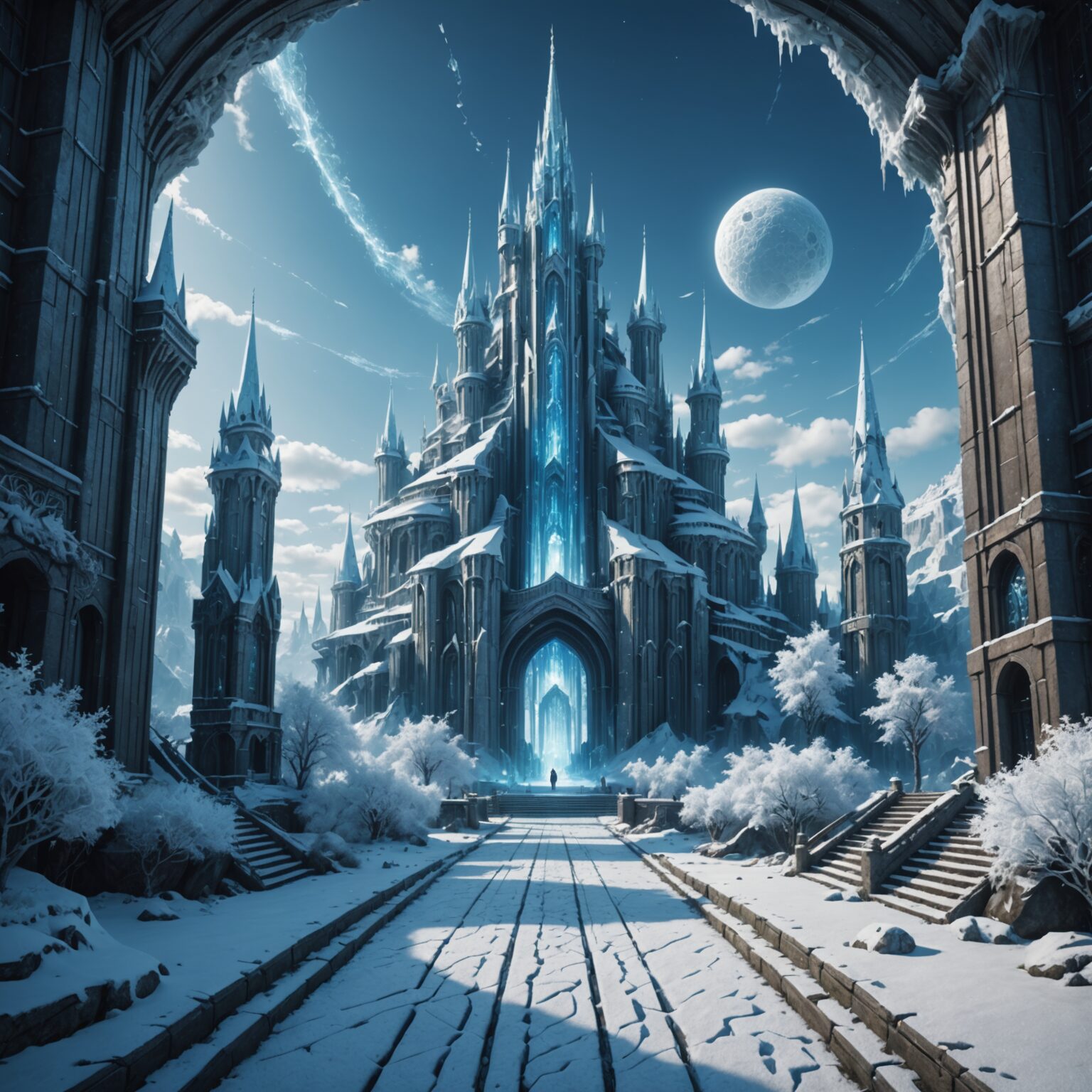 Enchanted Frost Pathways in the Floating Sky City Enchanted Frost Pathways in the Floating Sky City fantasy art