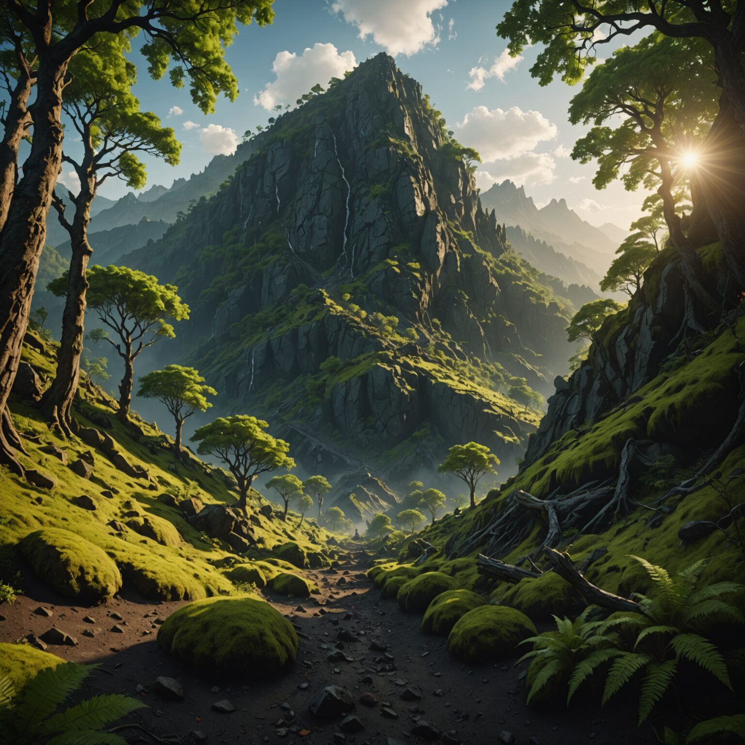 Epic Earth-Empowered Forest in Volcanic Mountains: Mobile Wallpaper fantasy art