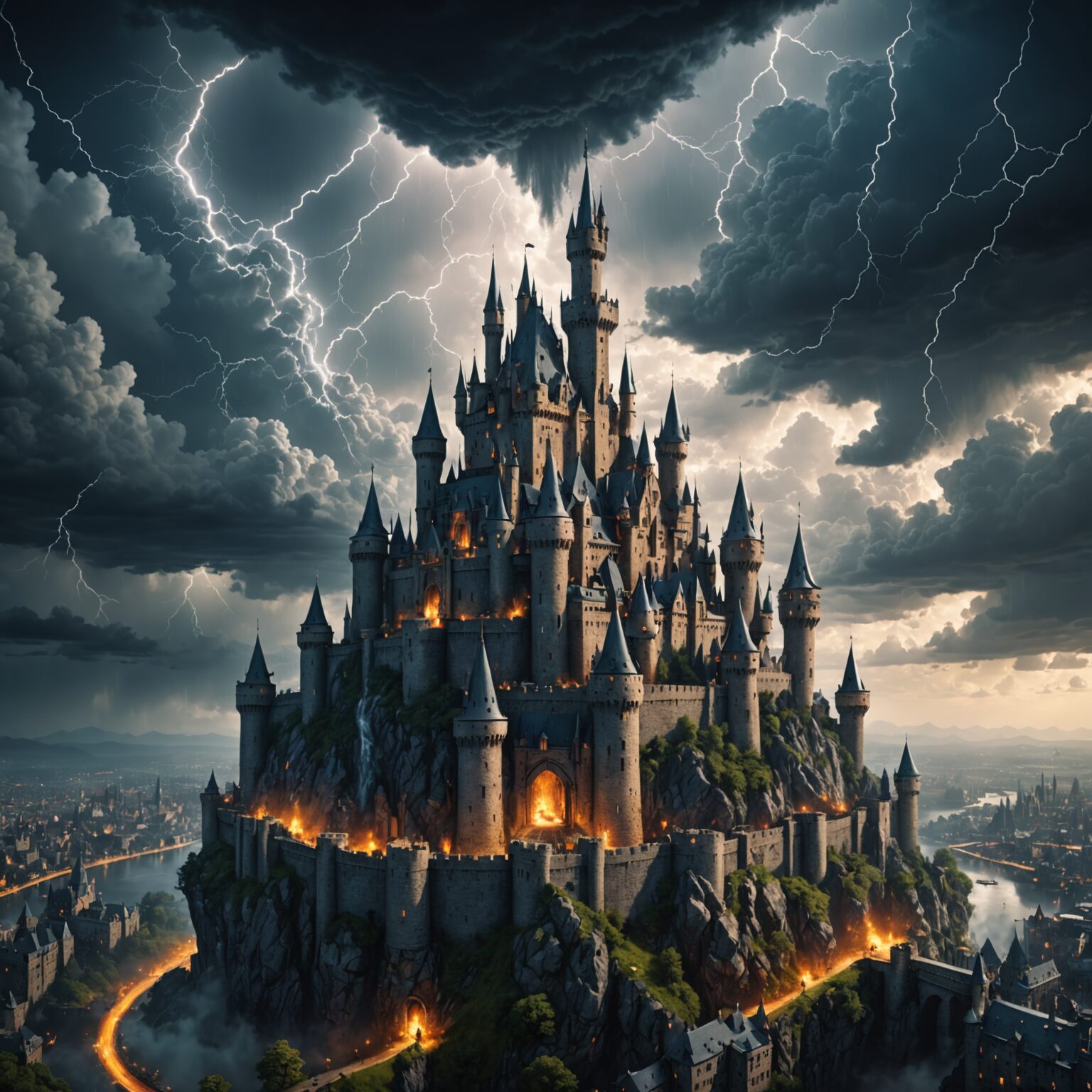 Epic Floating Castle Skyline Amidst a Storm in a Sky City Epic Floating Castle Skyline Amidst a Storm in a Sky City fantasy art