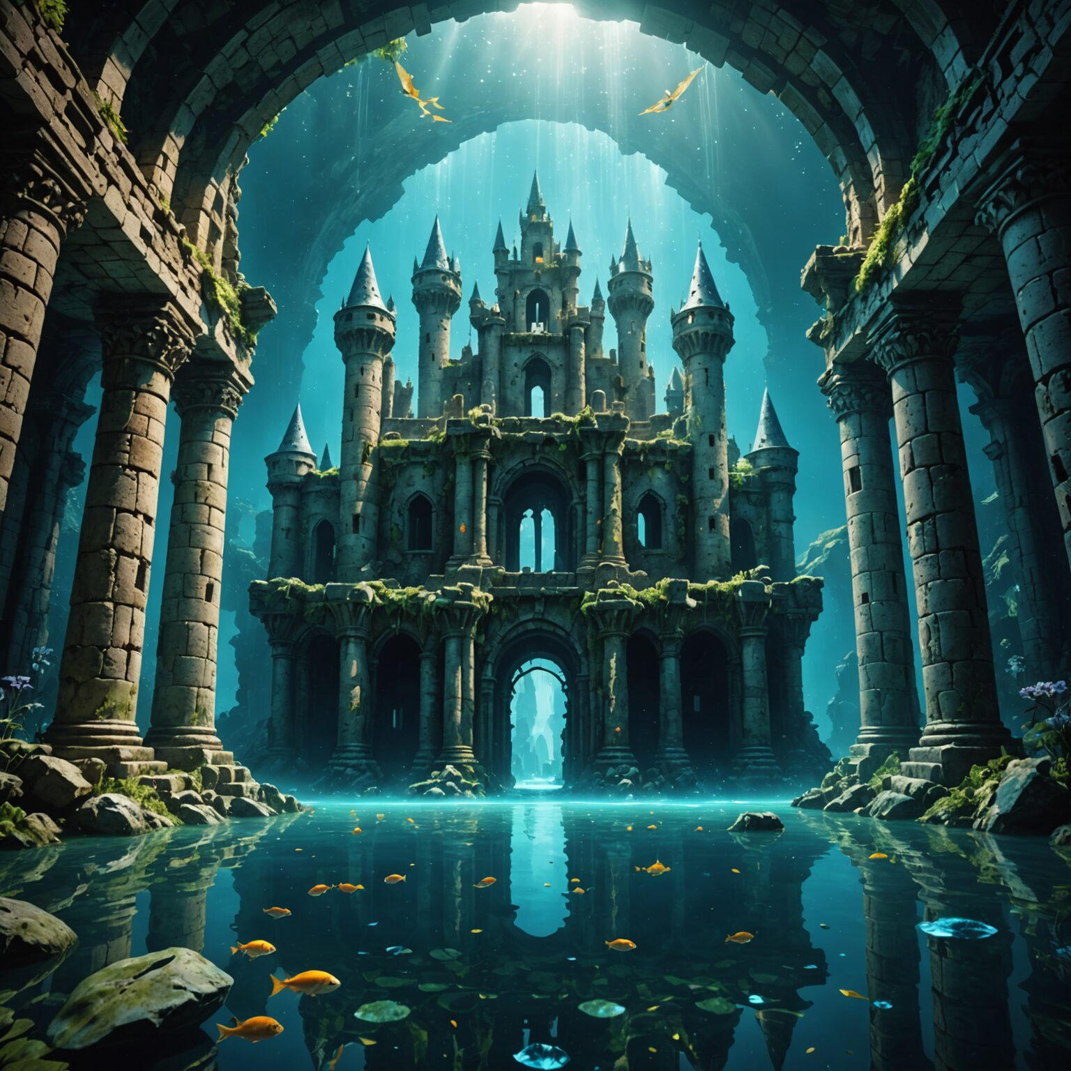 Epic Underwater Castle Scene: A 4K Fantasy Wallpaper Masterpiece fantasy art