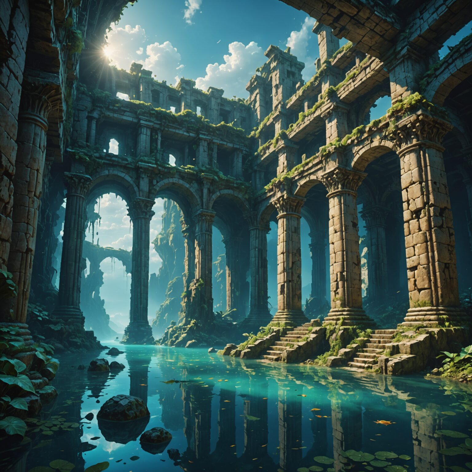 Ethereal Waters: A Journey Through the Underwater Sky Realm fantasy art