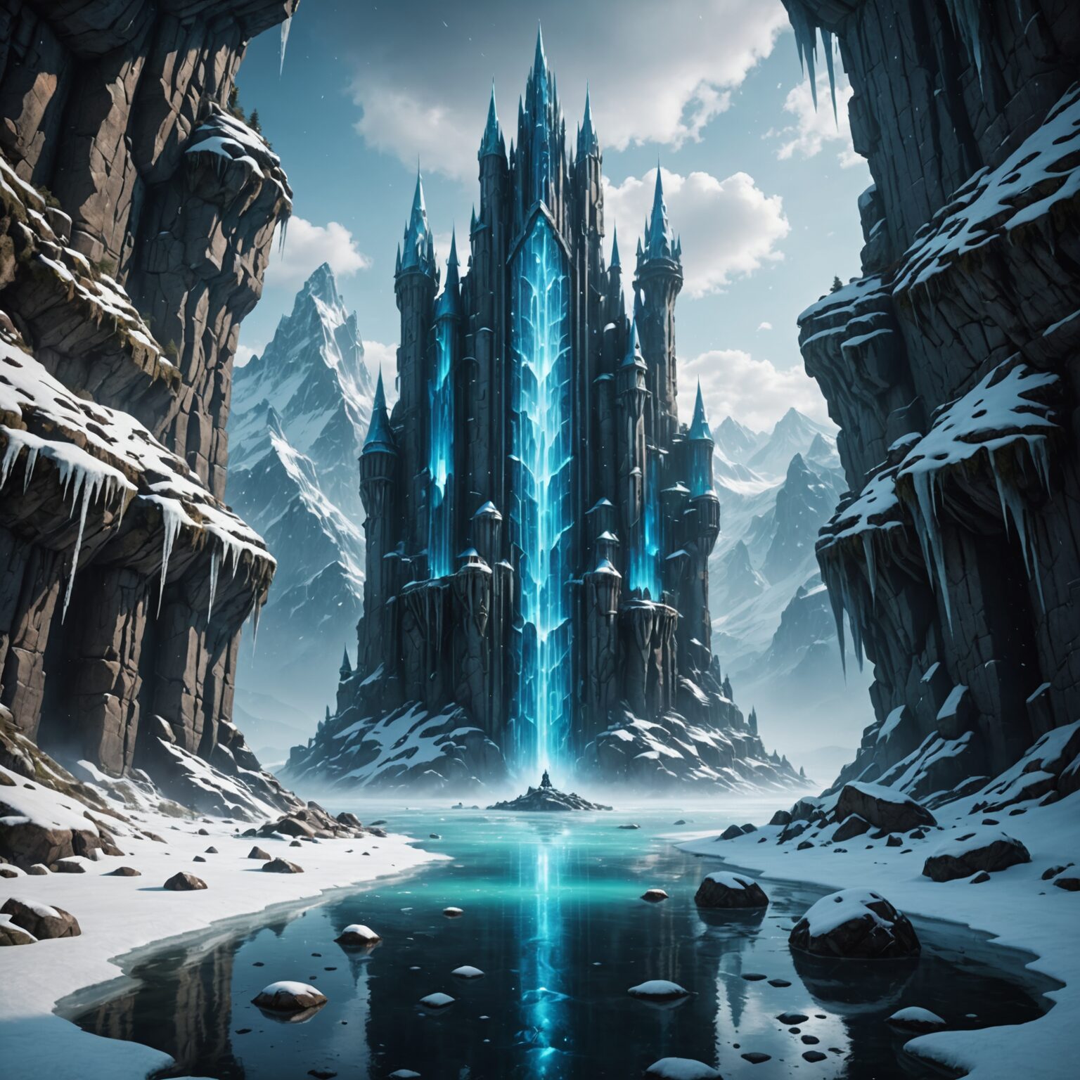 Ethereal Waters of the Frozen Abyss: Vertical Realm Mobile Wallpaper fantasy art
