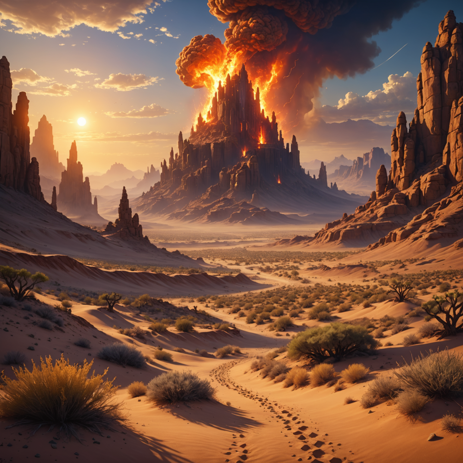 Flames of the Desert Kingdom: An Enchanted Landscape fantasy art