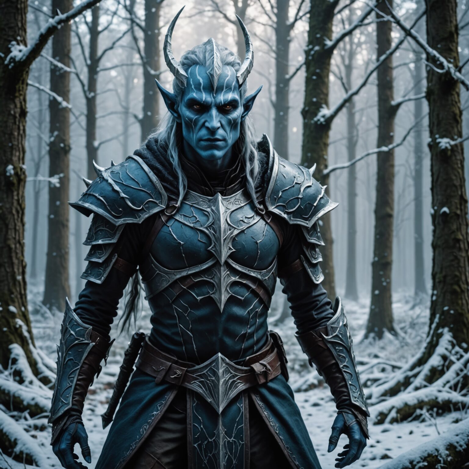 Frostborn Sentinel: The Dark Elf Protector of the Ancient Forest fantasy art