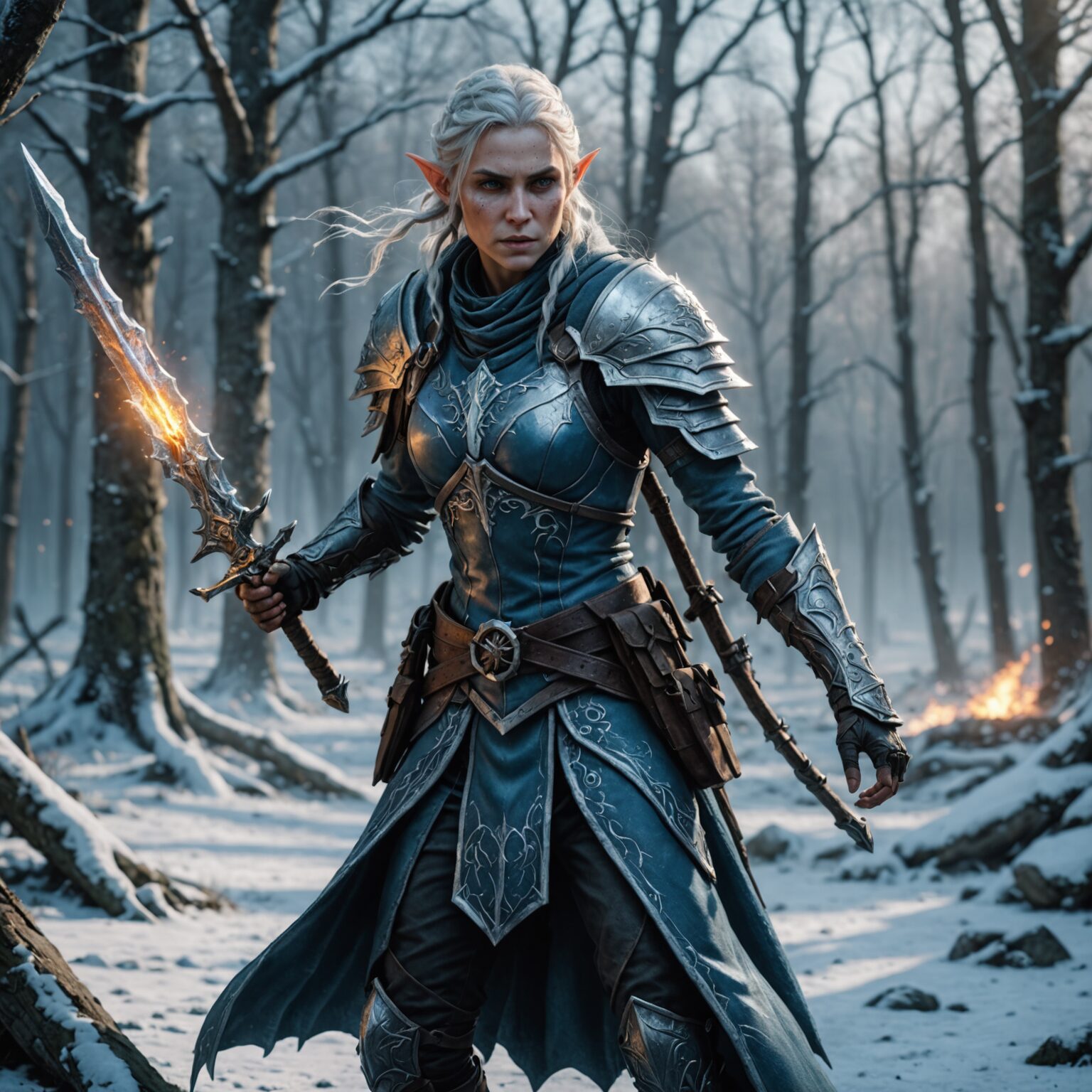 Frostborne Shadows: The Elven Assassin of the Battlefield fantasy art