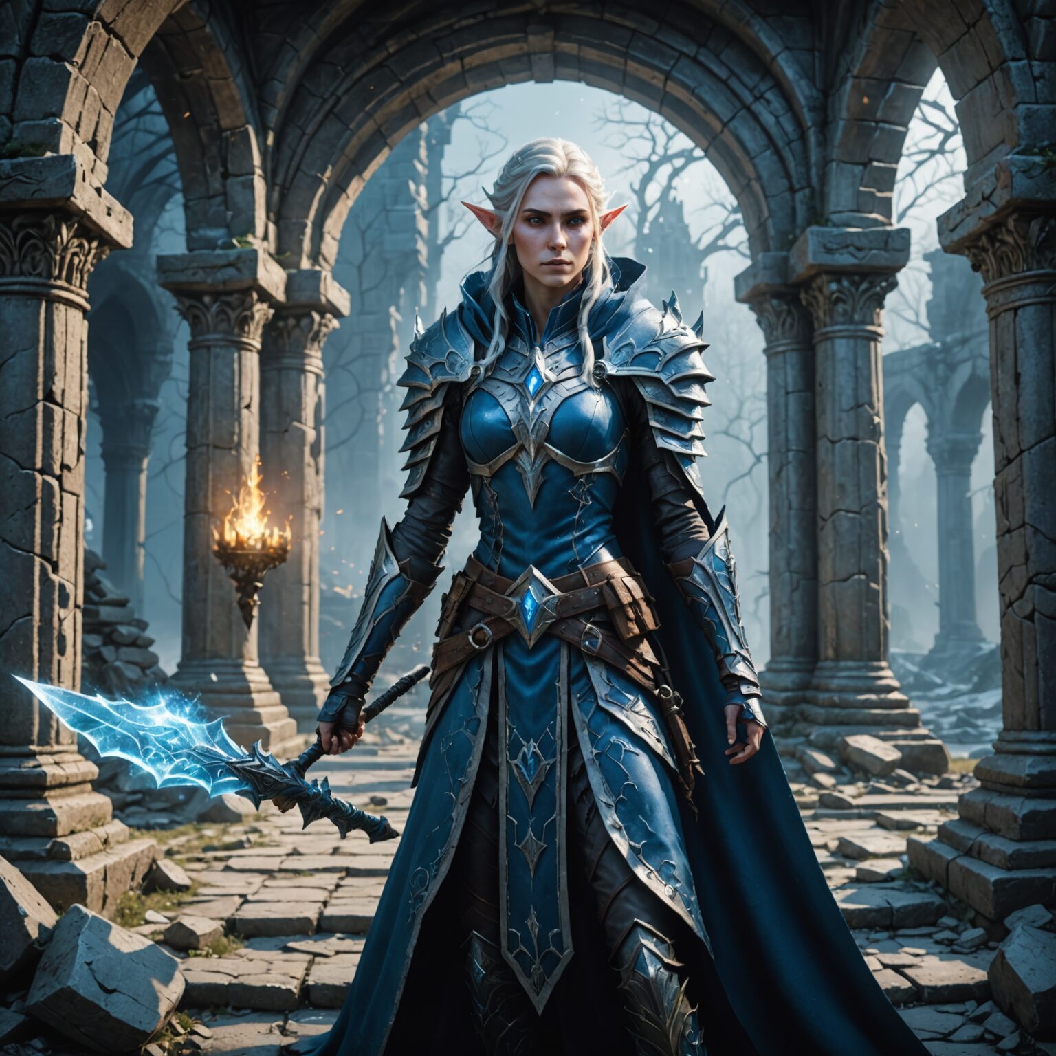 Frostbound Majesty: The High Elf Mage of the Ruined Temple Frostbound Majesty: The High Elf Mage of the Ruined Temple fantasy art