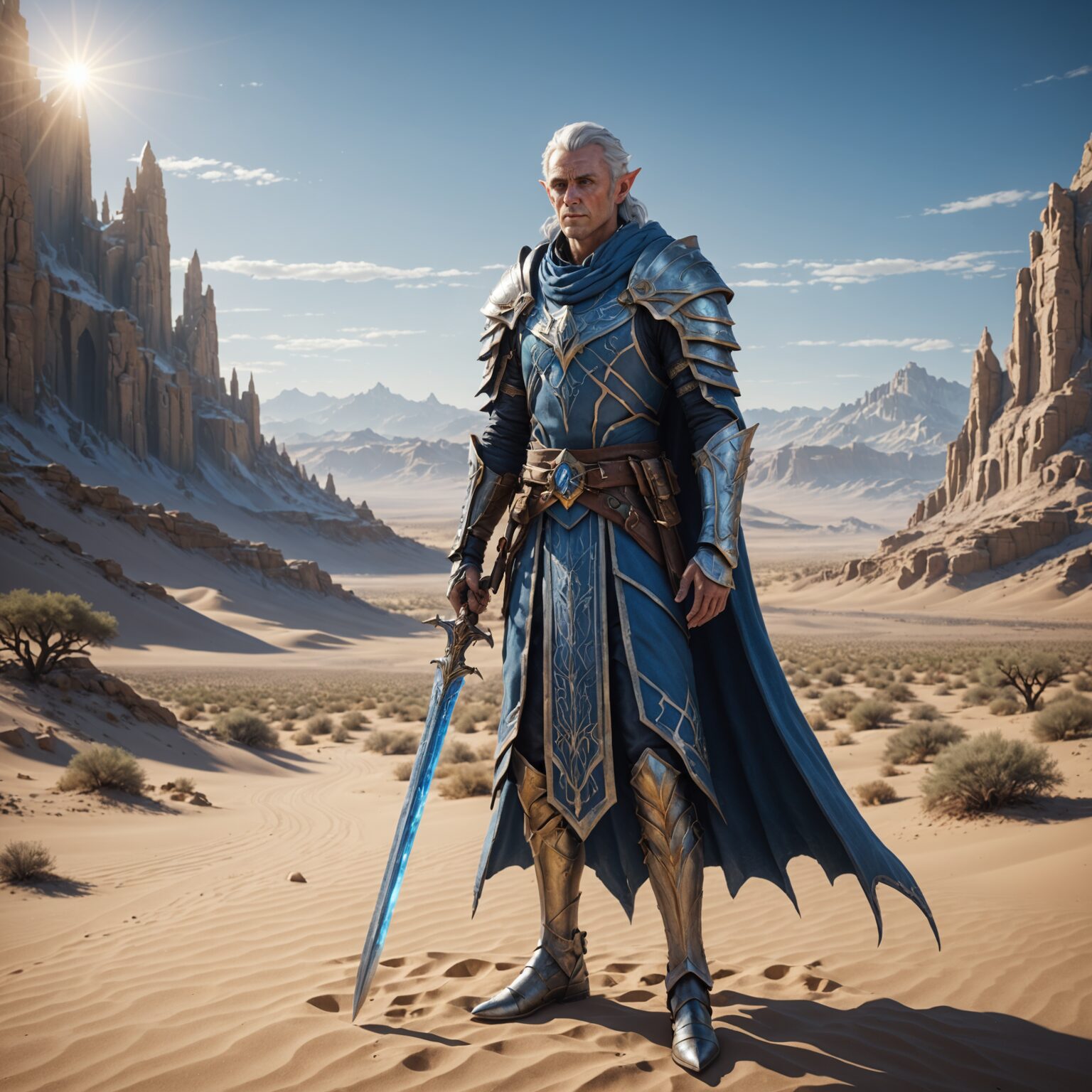 Frostbound Wisdom: The High Elf Scholar of the Desert Kingdom fantasy art