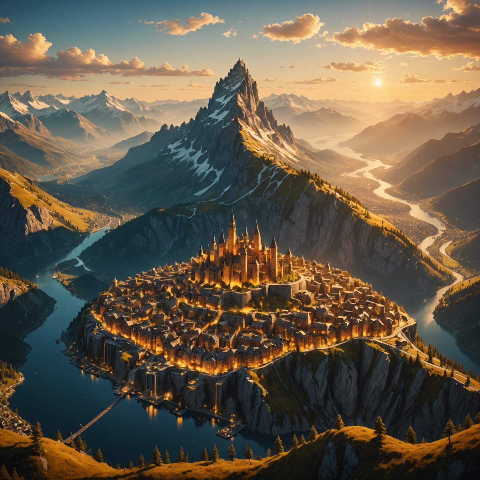 Glowing Earth-Themed Mobile Wallpapers Showcasing a Floating City in Mountain Realms fantasy art