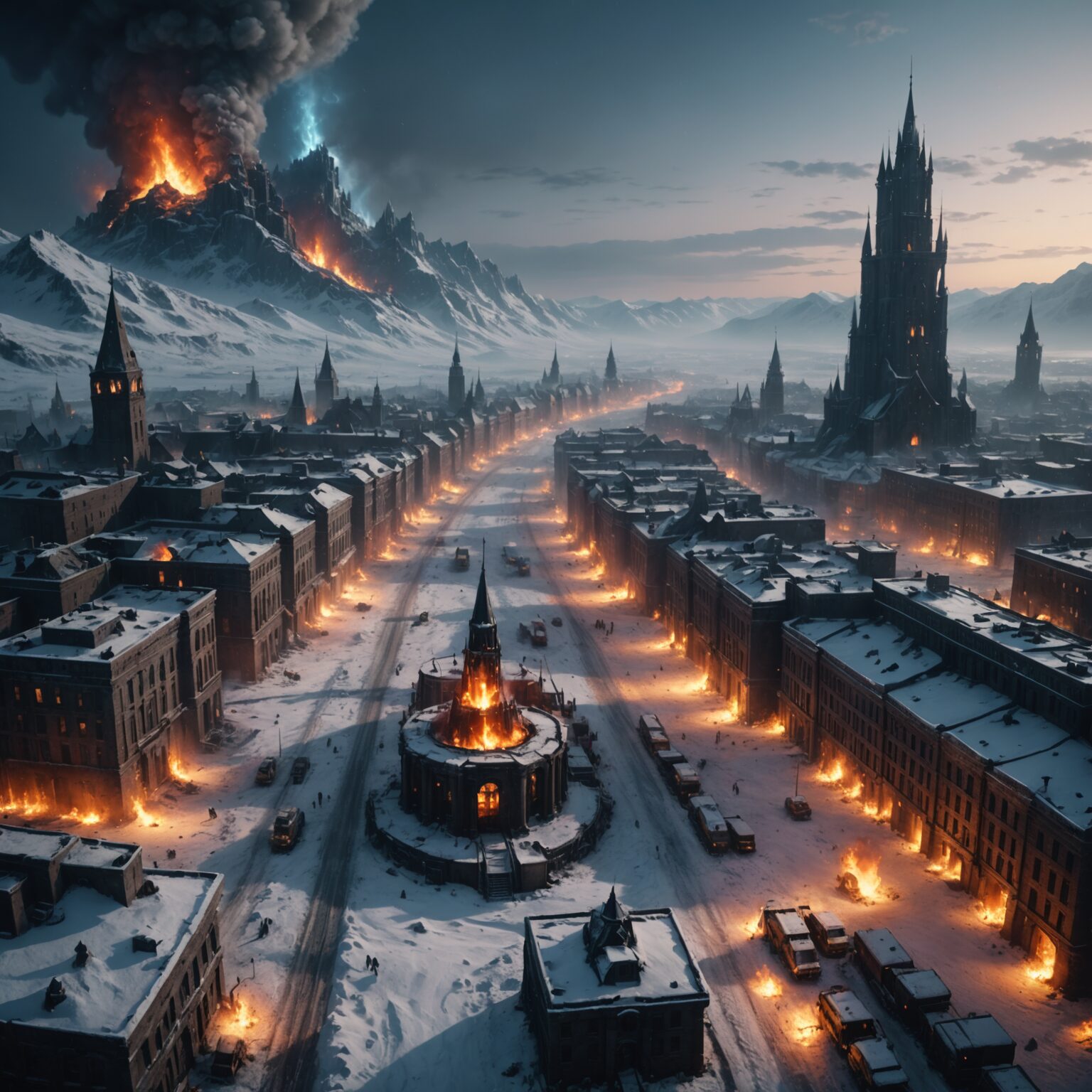 Inferno at the Edge of Ice: A Cinematic Fantasy Desktop Wallpaper fantasy art