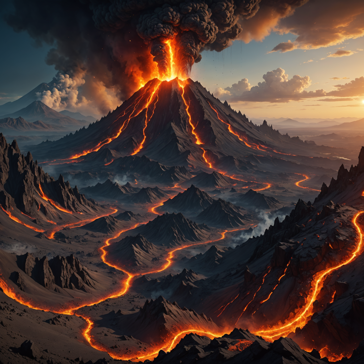 Inferno's Embrace: Mystic Fire Fantasy Landscape in Volcanic Mountains fantasy art