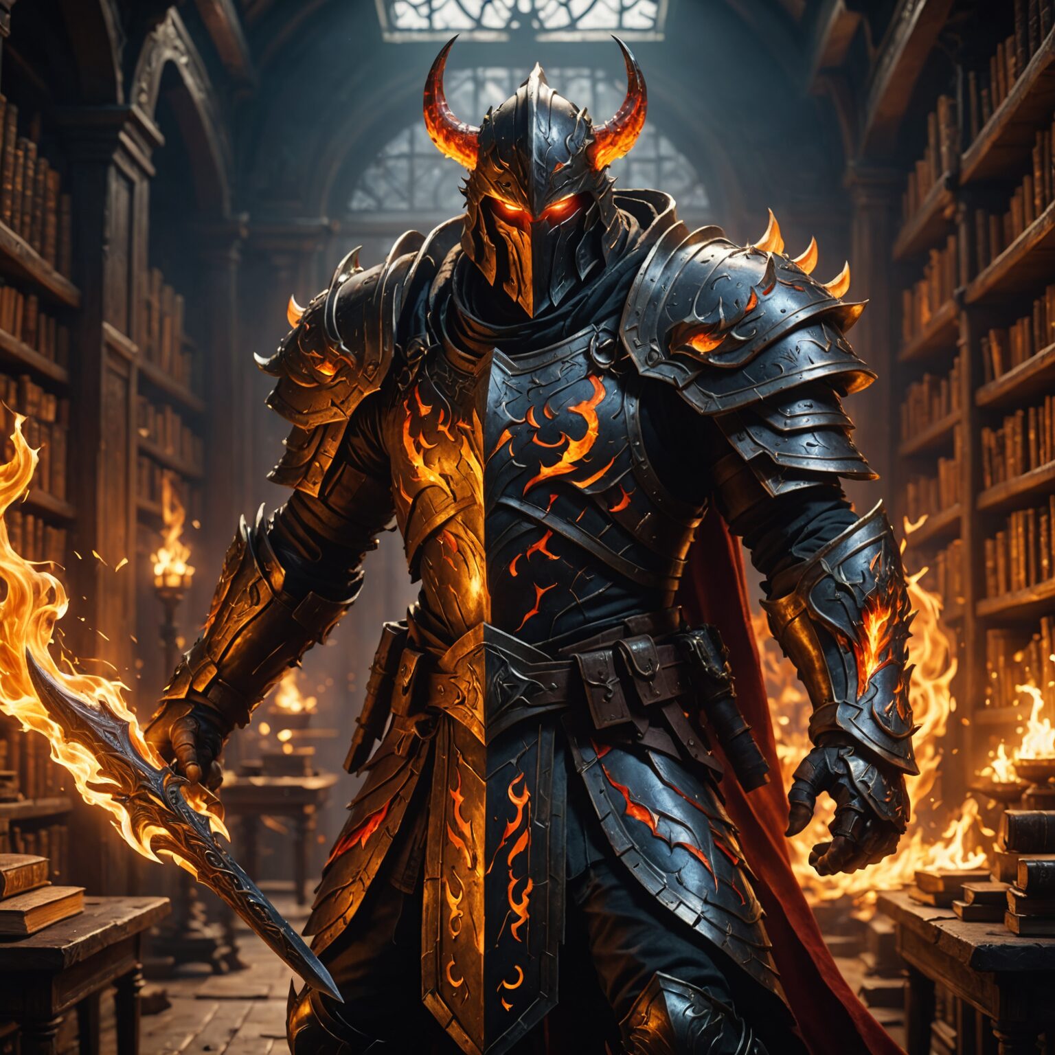 Inferno's Scholar: The Firespell Warlord of the Arcane Library Inferno's Scholar: The Firespell Warlord of the Arcane Library fantasy art