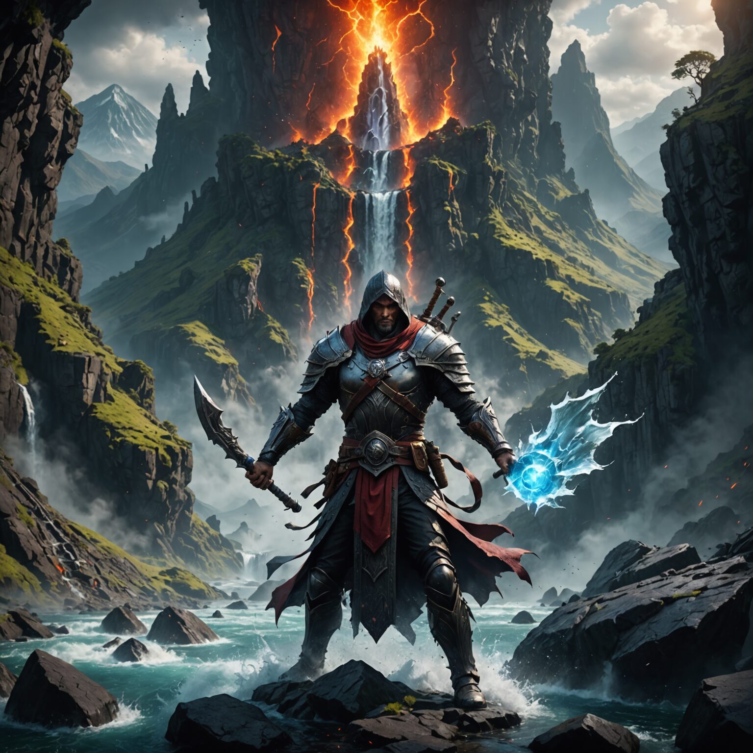 Mystic of the Vertical Realm: Water's Power in Volcanic Mountains Mystic of the Vertical Realm: Water's Power in Volcanic Mountains fantasy art