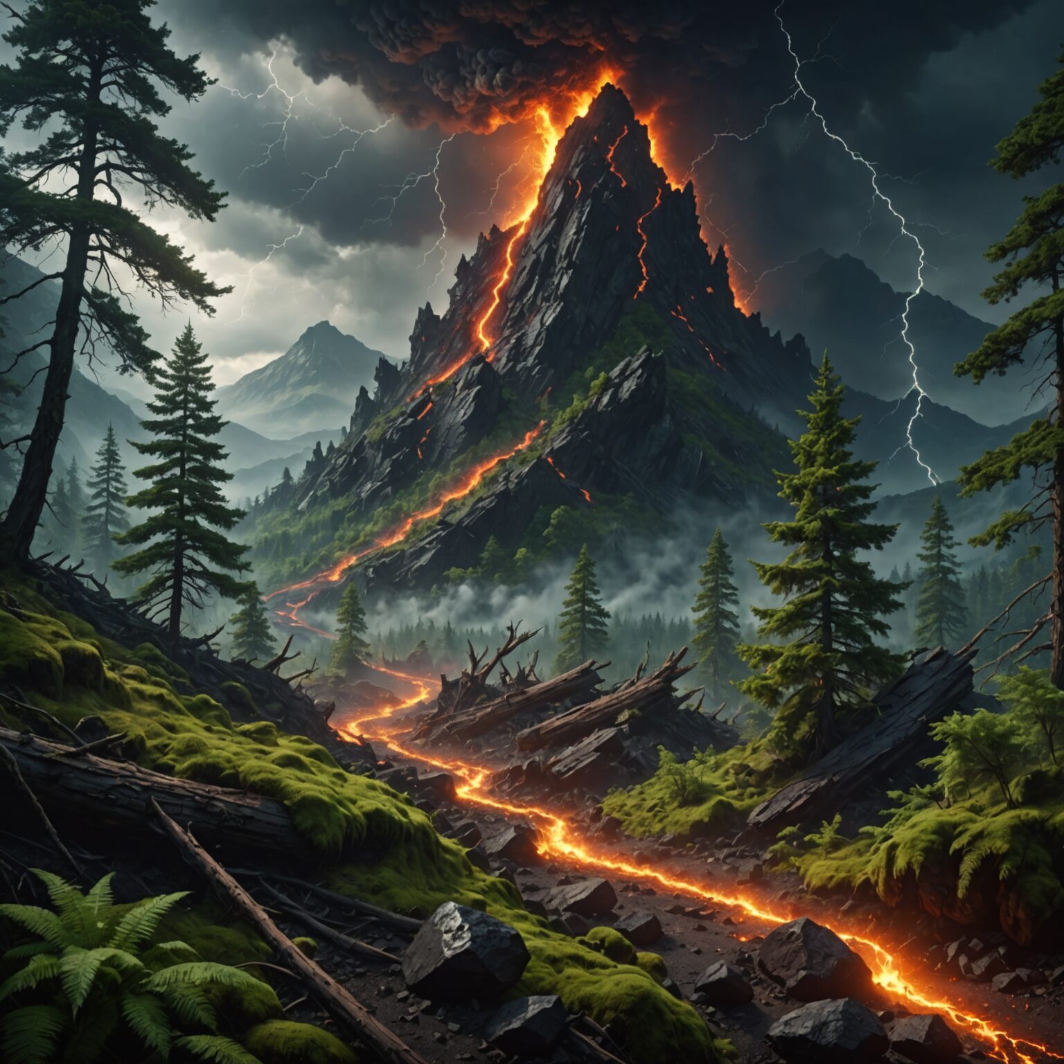 Mystic Storm in Volcanic Forest Mobile Wallpaper fantasy art