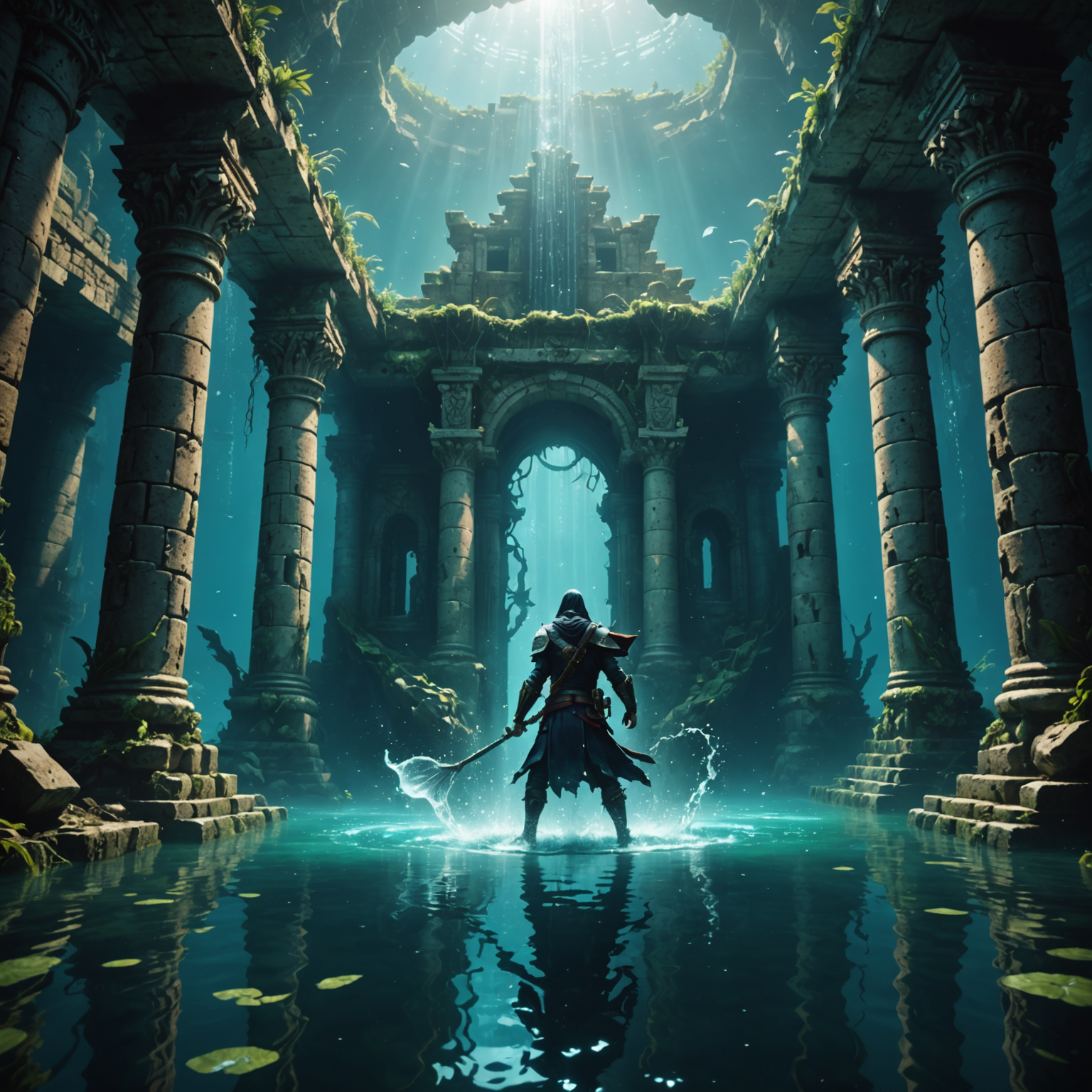 Mystic Underwater Kingdom: Shadowed Power in 4K Fantasy Wallpaper fantasy art