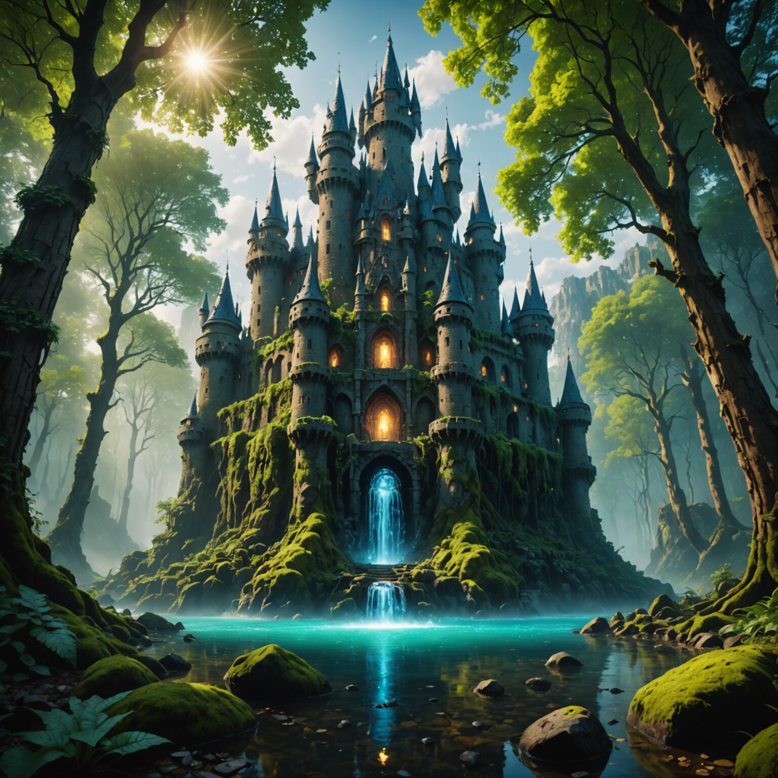Mystic Water-Enchanted Castle in an Ancient Forest: A 4K Fantasy Wallpaper Mystic Water-Enchanted Castle in an Ancient Forest: A 4K Fantasy Wallpaper fantasy art