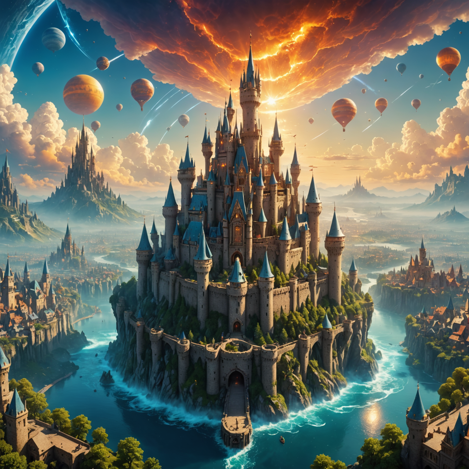 Radiant Castle in the Celestial Floating Sky City – 4K Fantasy Wallpaper fantasy art