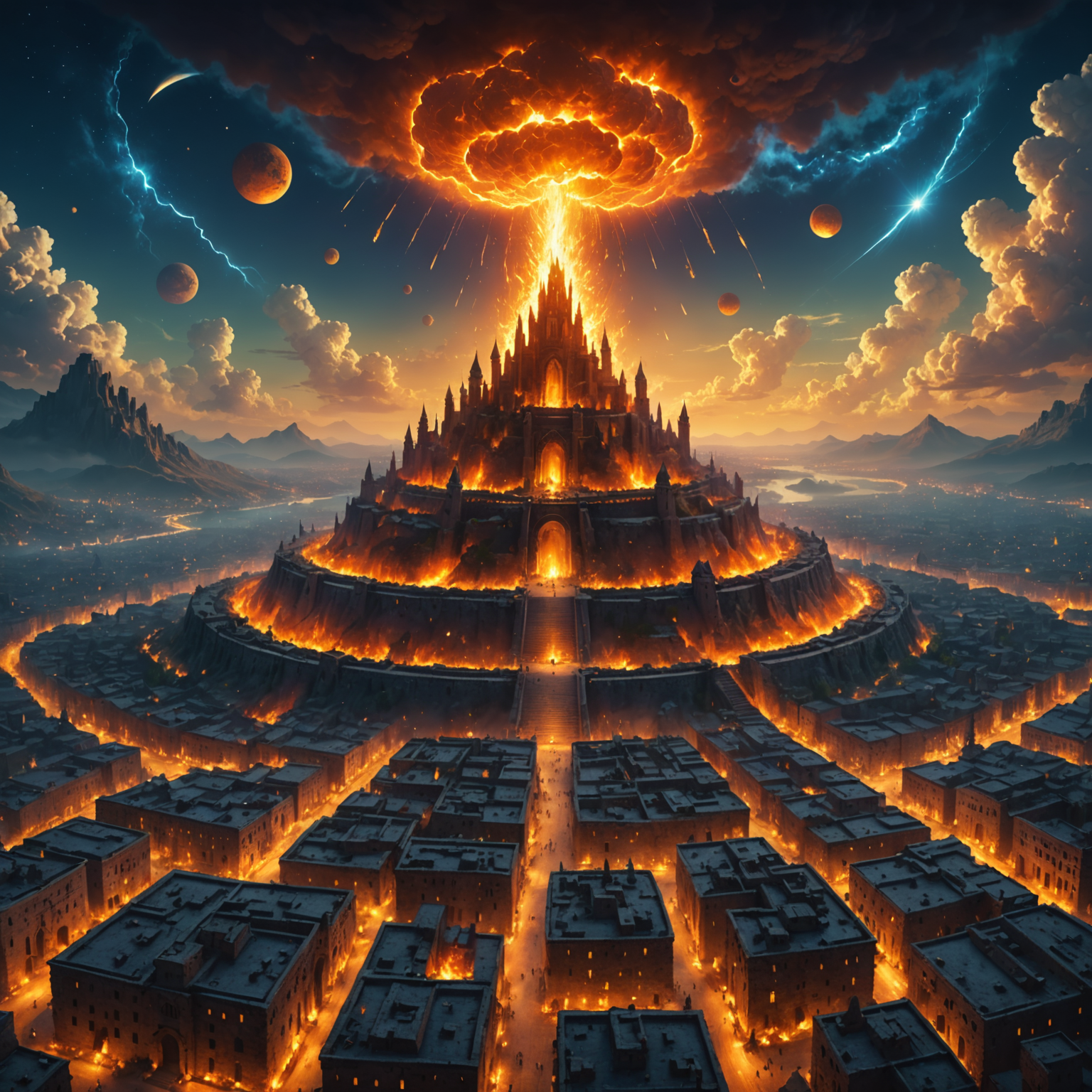 Radiant City of Fire: A Floating Skyscape Wallpaper fantasy art