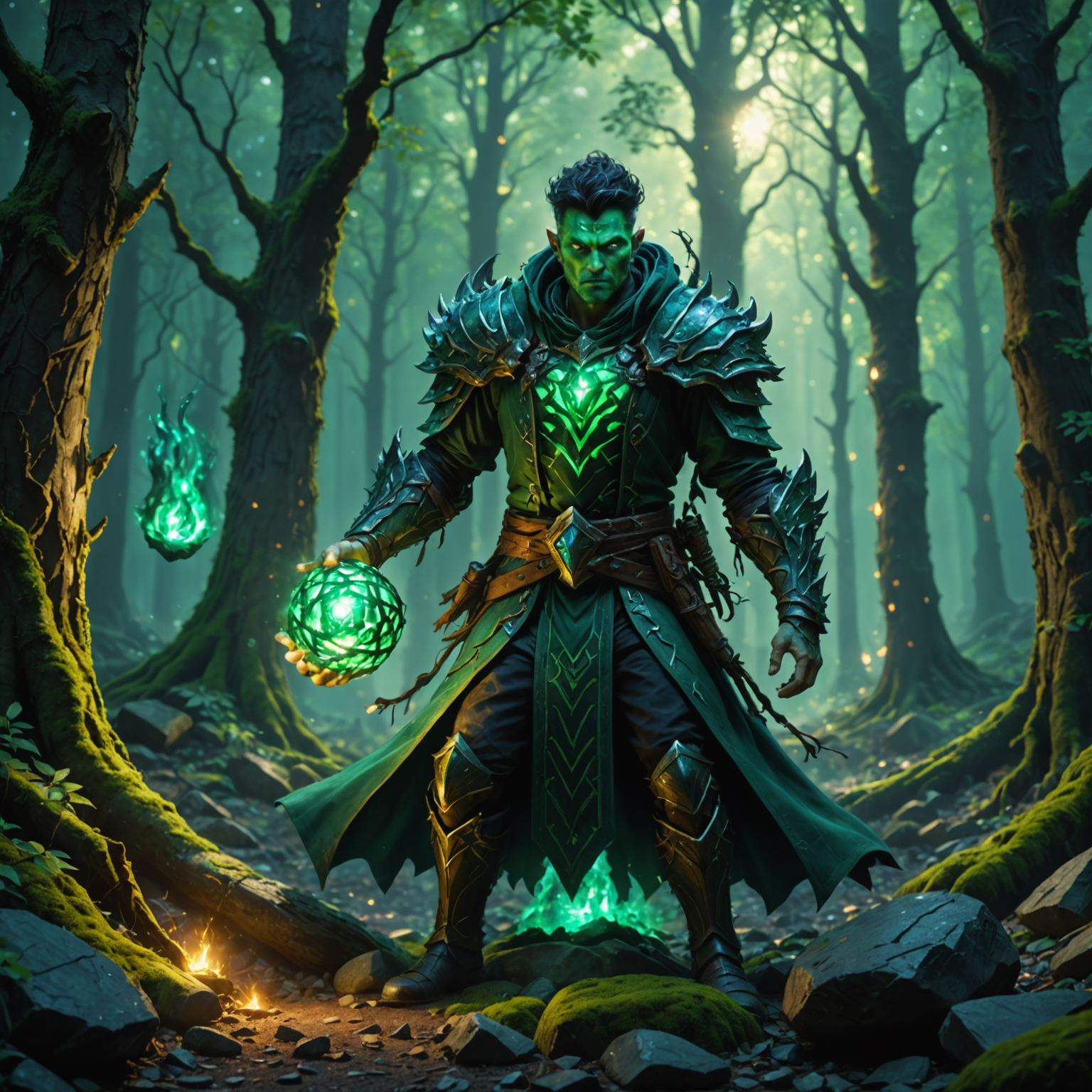 Radiant Earth Elemental Magic in the Forest: The Spellcaster's Sacred Bond fantasy art