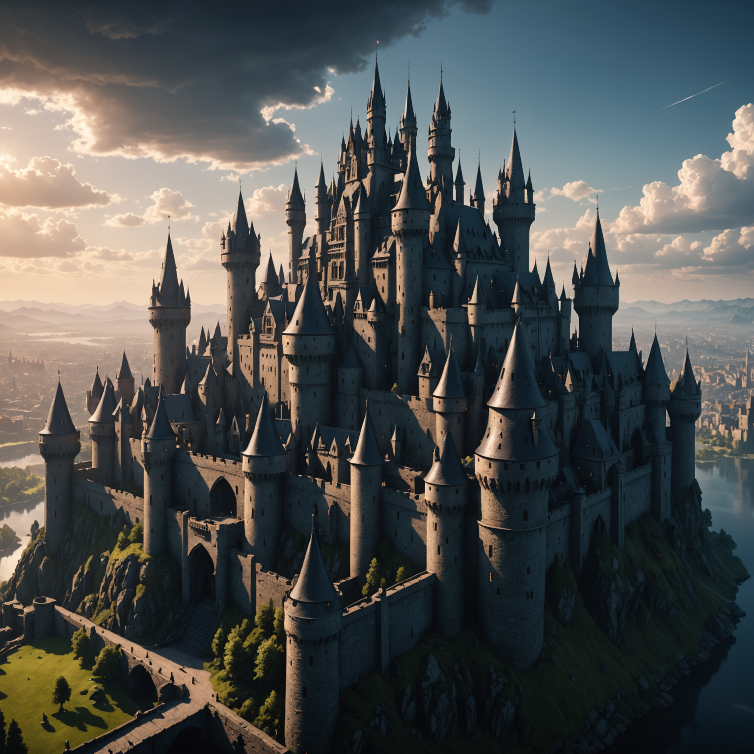 Shadow Empowered Castle Skyline in a Floating Sky City: A Cinematic Fantasy Wallpaper fantasy art