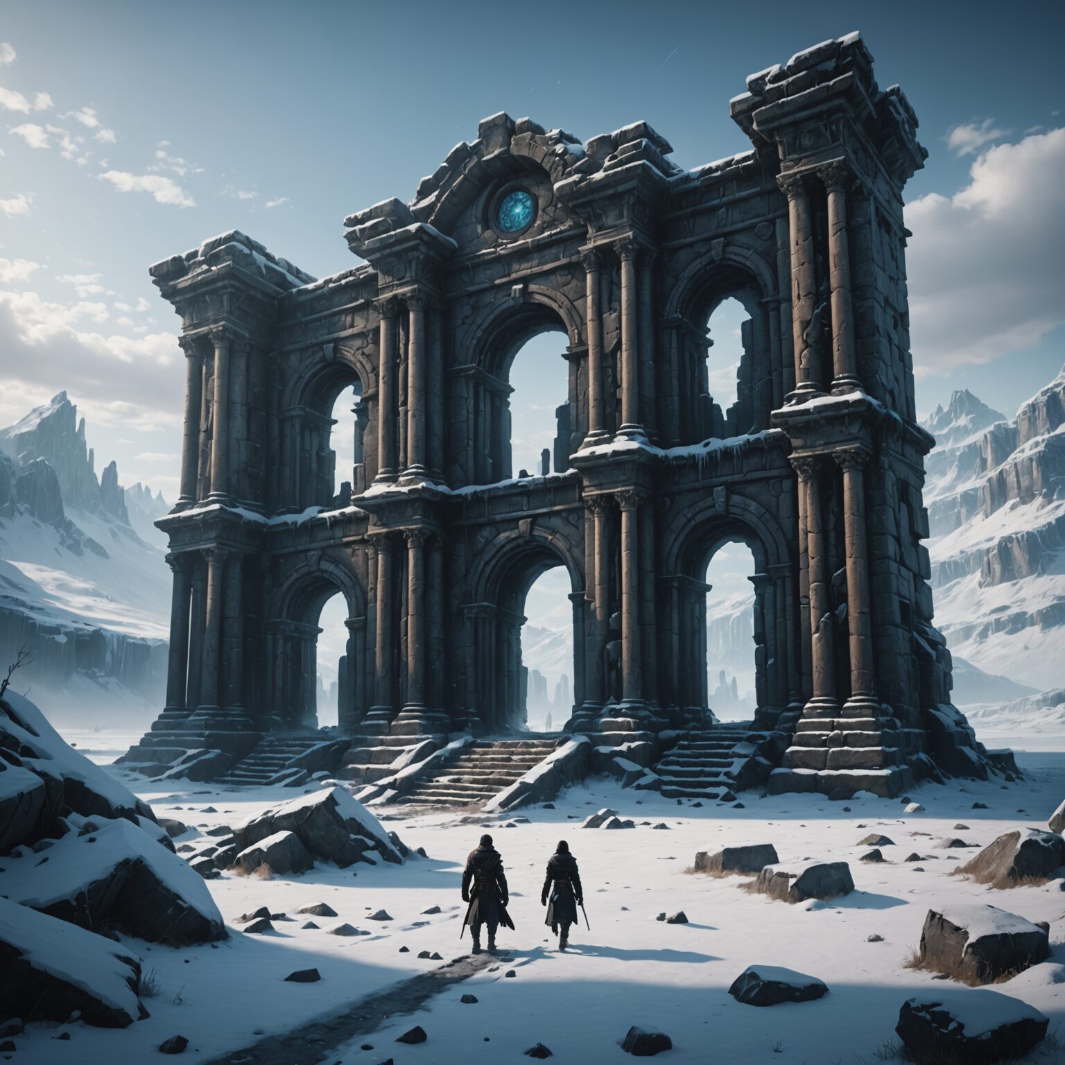 Shadow-Infused Forgotten Ruins in a Frozen Wasteland fantasy art