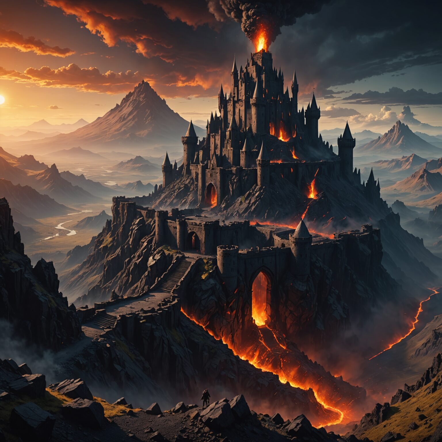 Shadowed Majesty: Epic Castle in the Volcanic Mountains Shadowed Majesty: Epic Castle in the Volcanic Mountains fantasy art