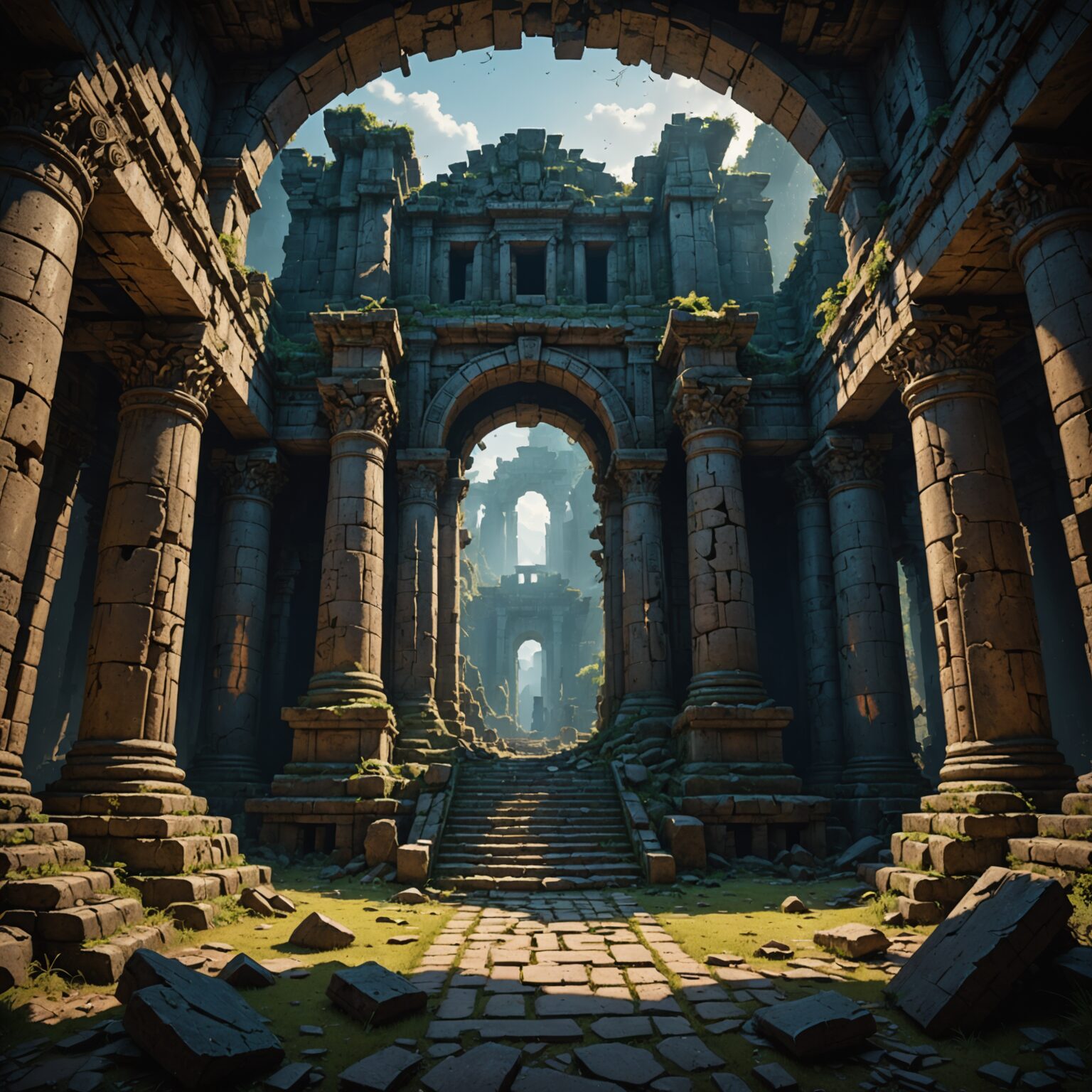 Shadowed Ruins: A Cinematic Exploration of a Forgotten Temple fantasy art