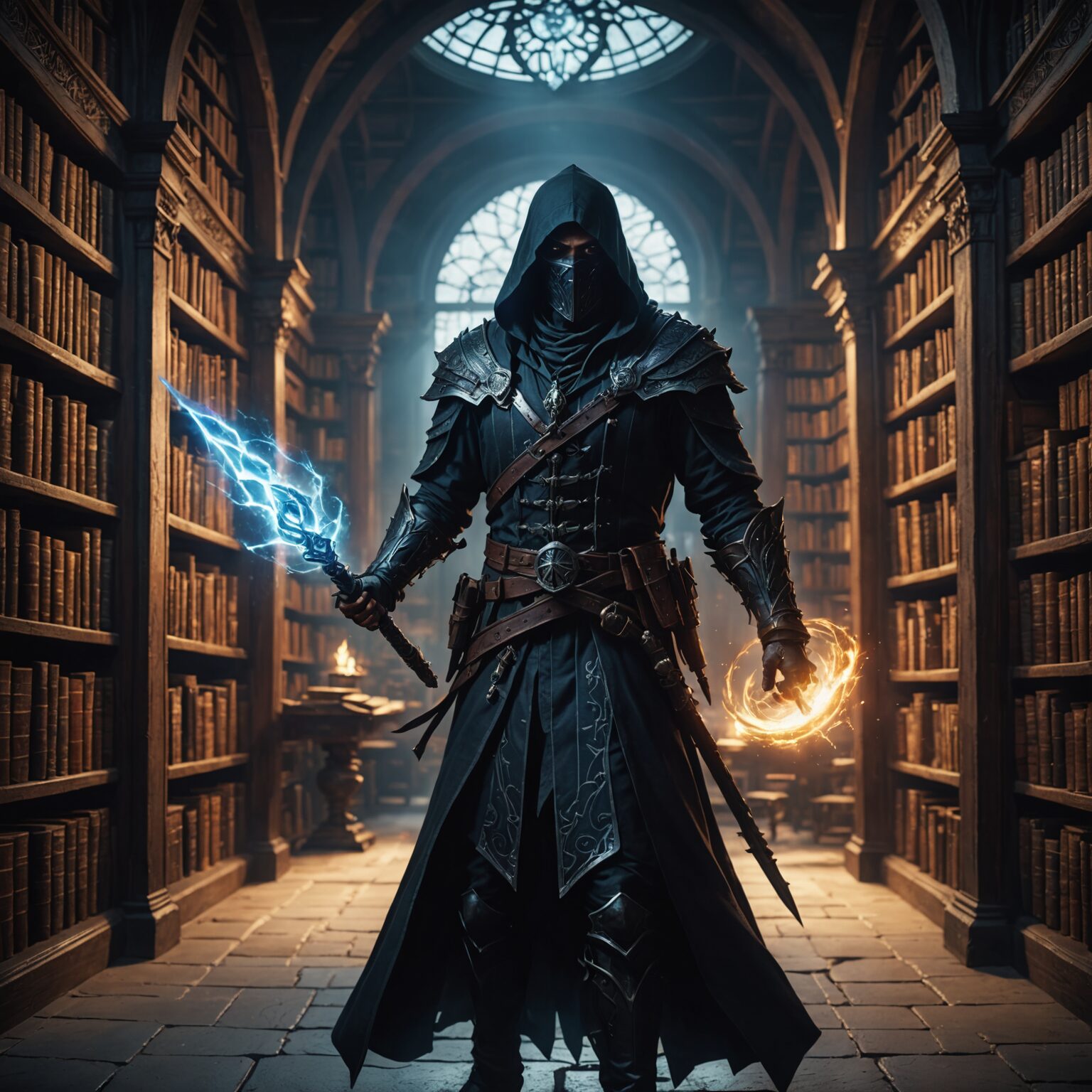 Shadowveil: The Legendary Mage Assassin in the Arcane Library fantasy art