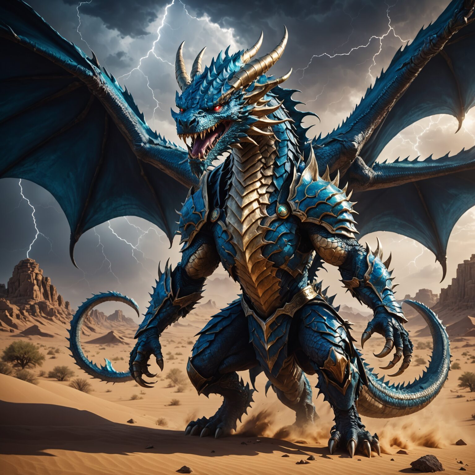 Stormborn Sentinel: The Elder Dragon Champion of the Desert Kingdom fantasy art
