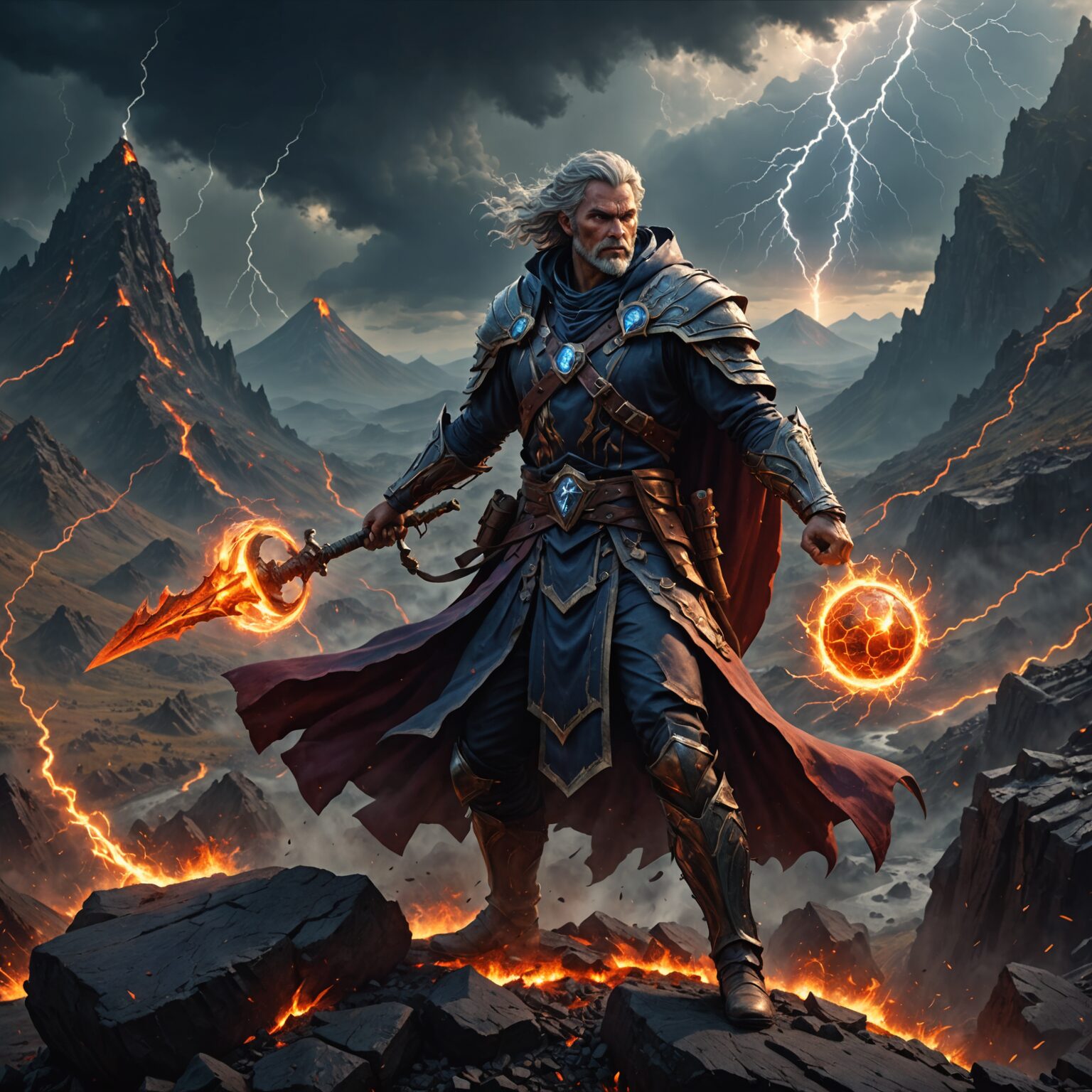 Stormbound Champion: The Volcanic Mage of the Ashen Peaks fantasy art