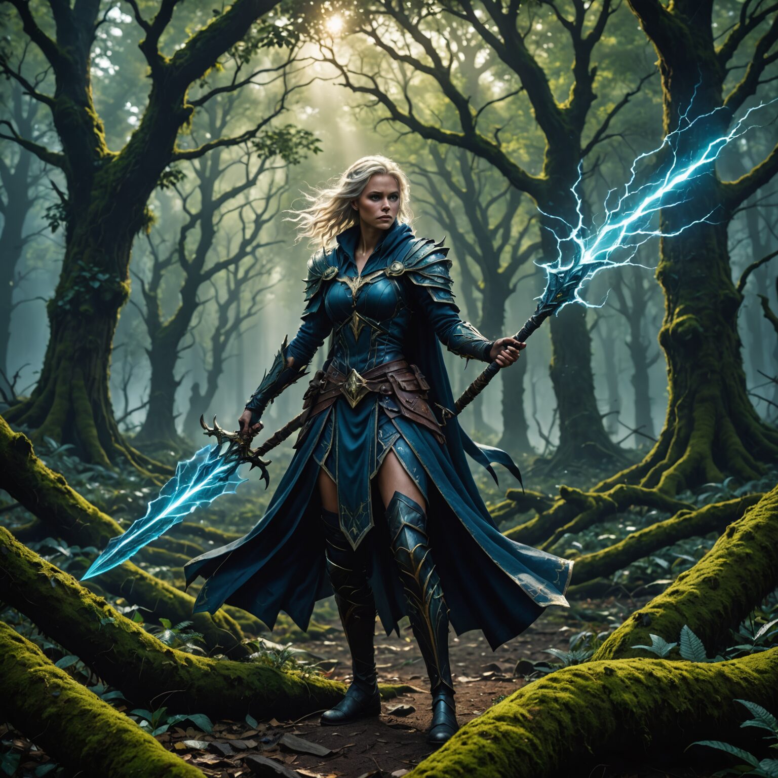 Stormspell Sovereign: The Spellblade Mage of the Ancient Forest fantasy art