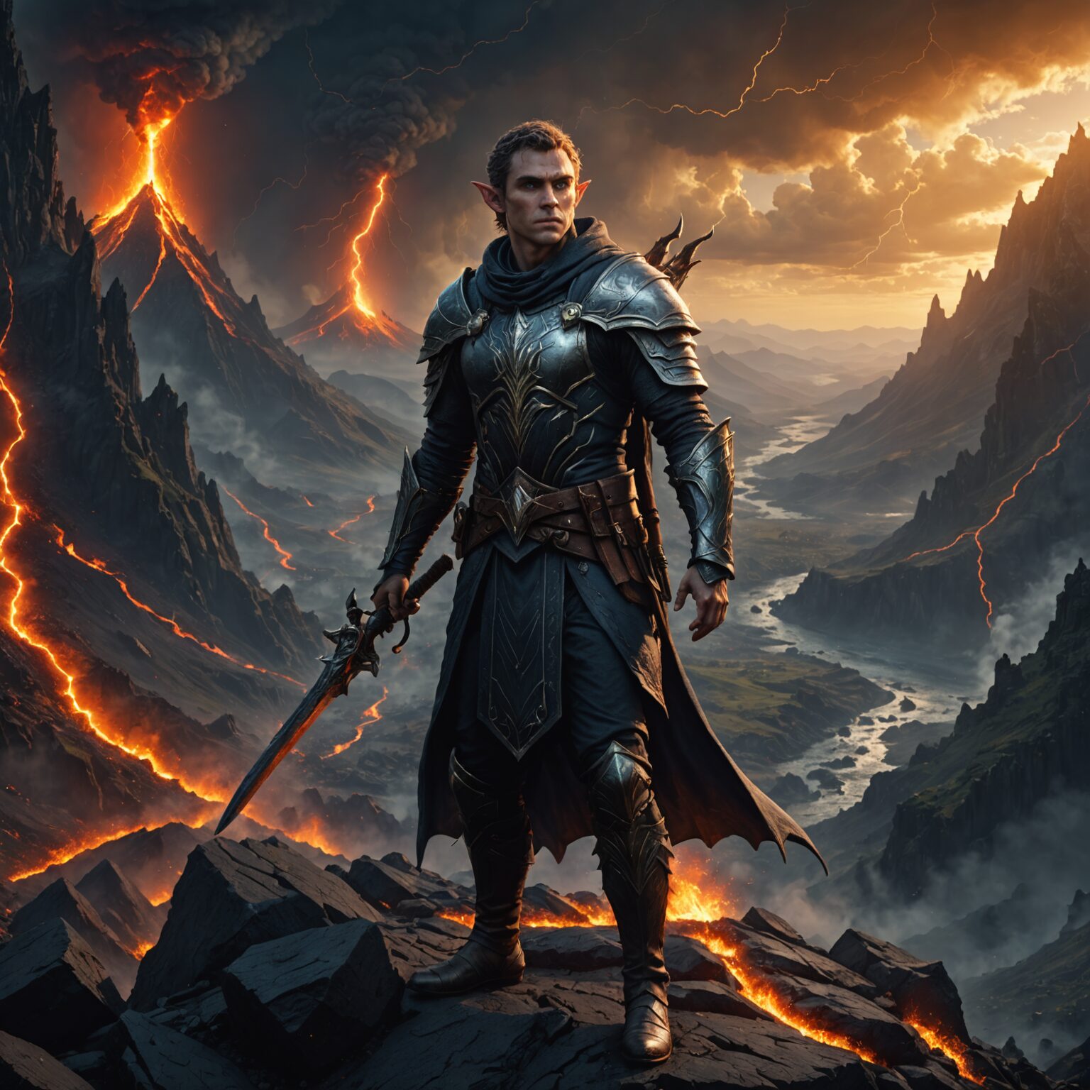Stormwarden of the Volcanic Peaks: An Elven Protector's Vigil Stormwarden of the Volcanic Peaks: An Elven Protector's Vigil fantasy art