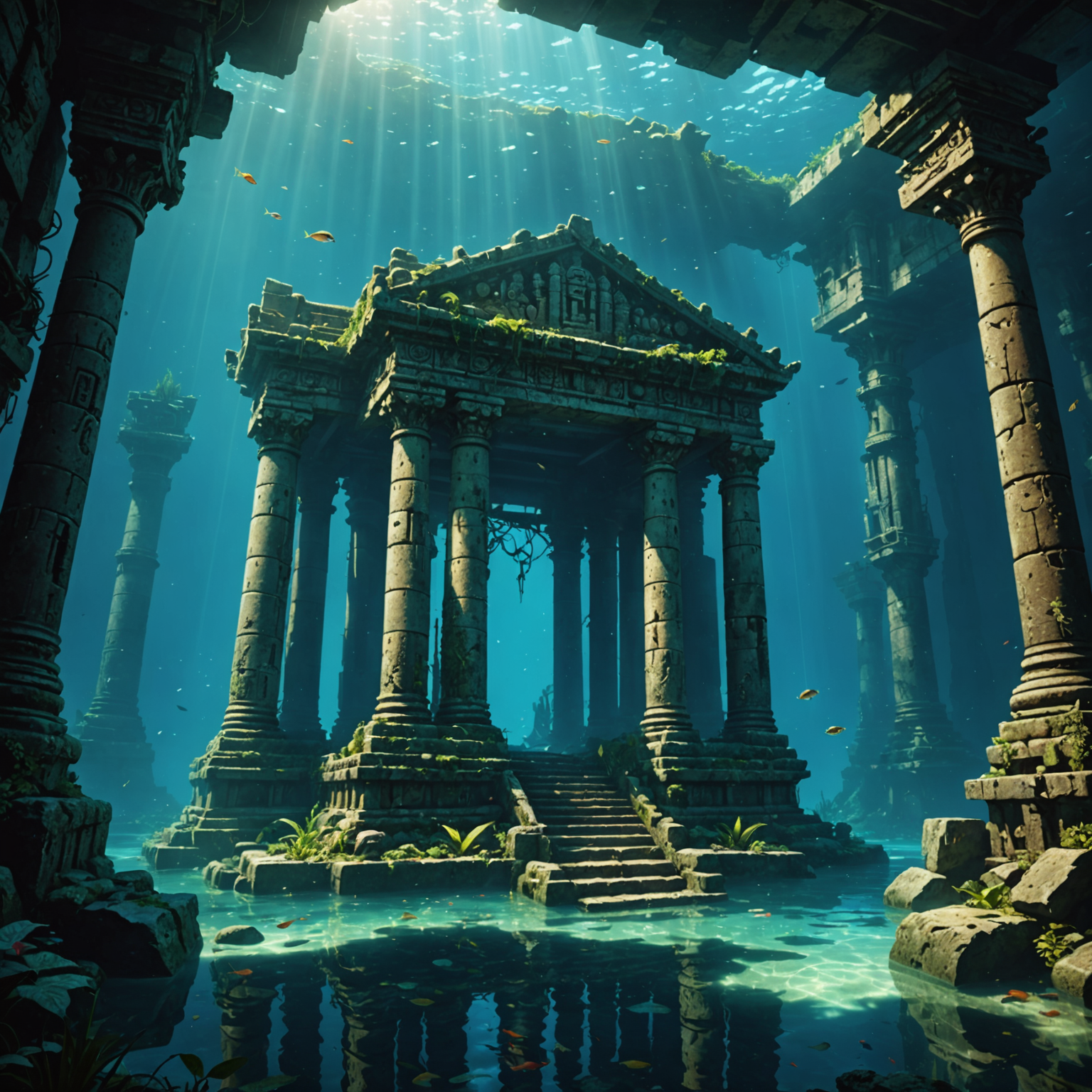 Sunken Temple Ruins – Fantasy Environment Beneath the Waves fantasy art