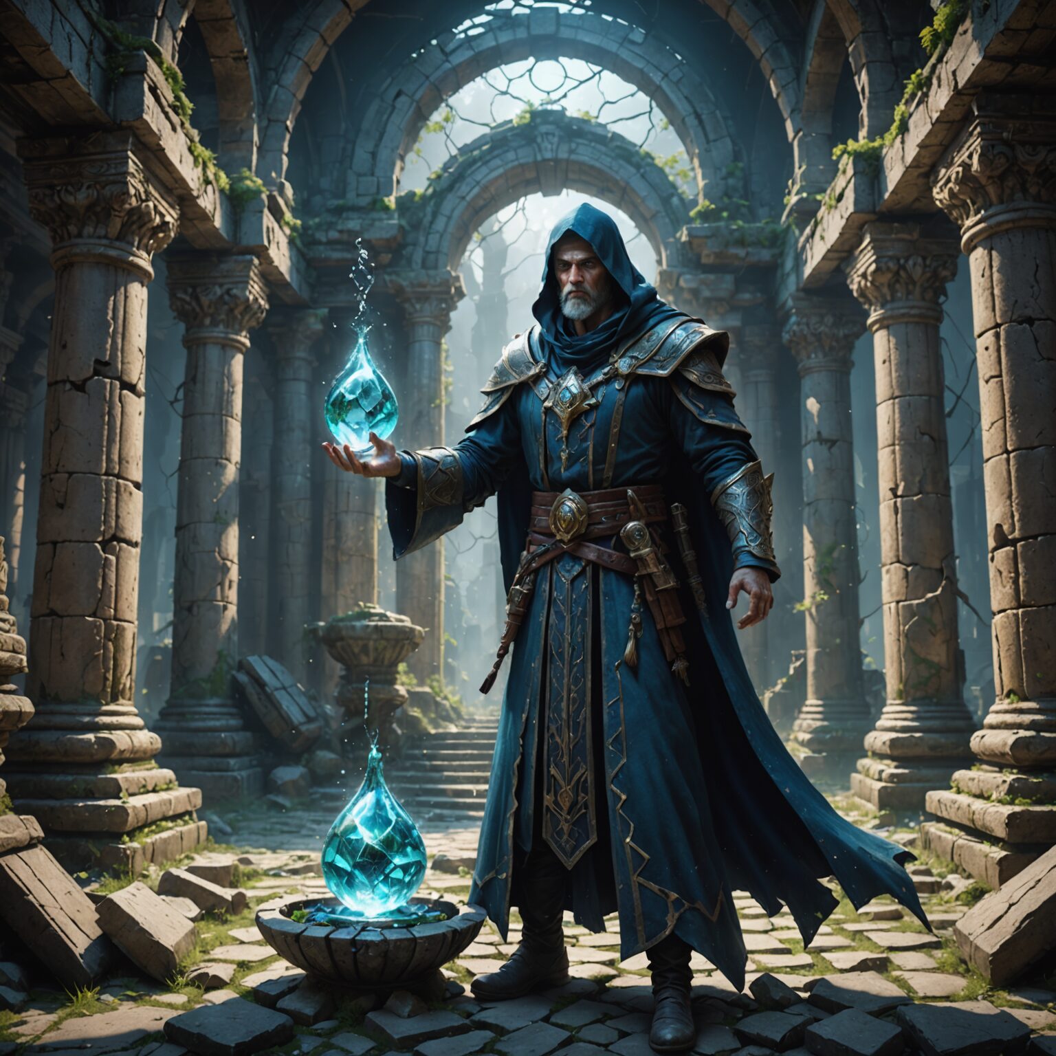 The Archmage of Water: Mastering Magic in the Ruined Temple fantasy art